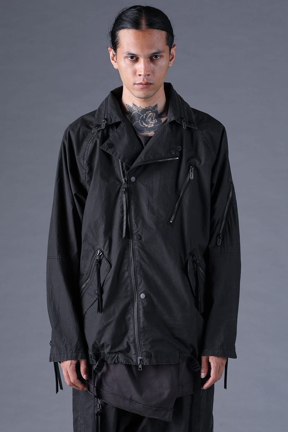 《2027SS先行予約分》Pigment-Coated Rider's Coach Jacket"Black" / 顔料コーティングライダースコーチジャケット"ブラック"