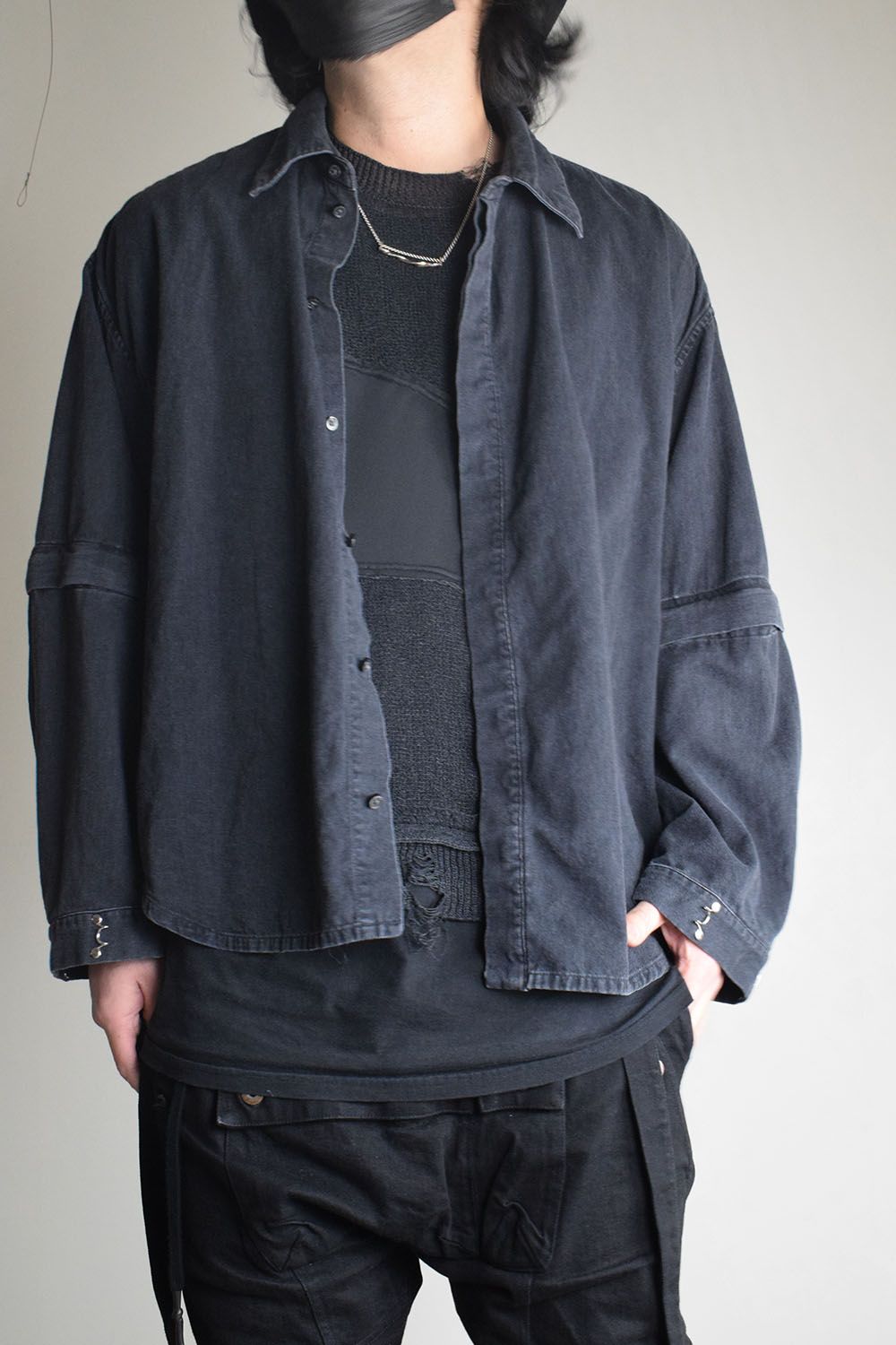 Detachable Sleeve Hook Cuff Shirt"Black Washed" / デタッチャブルスリーブホックカフスシャツ"ブラックウォッシュド"