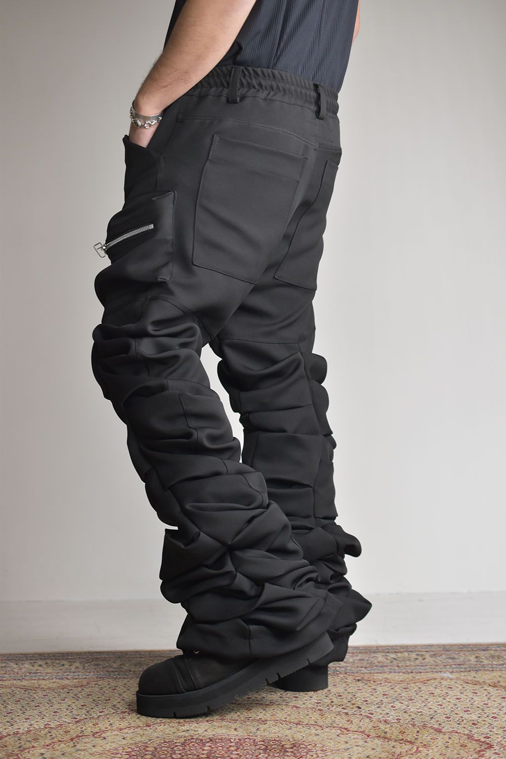 Twill Monster Tuck Flare Baggy Pants"Black"/ツイルモンスタータックフレアバギーパンツ"ブラック"