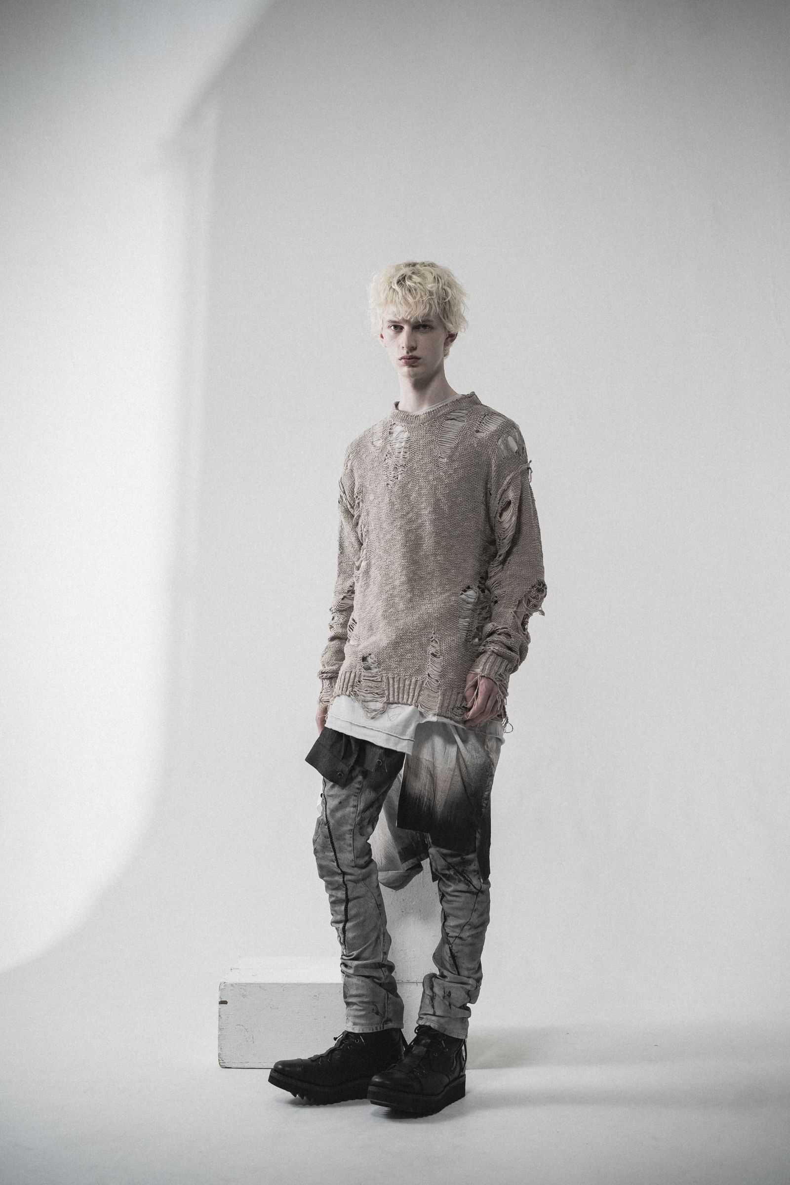 《2027SS先行予約分》Dirty Finish Overlock Twist Curve Pants"Dusty White" / ダーティ加工オーバーロックツイストカーブパンツ "ダスティホワイト"