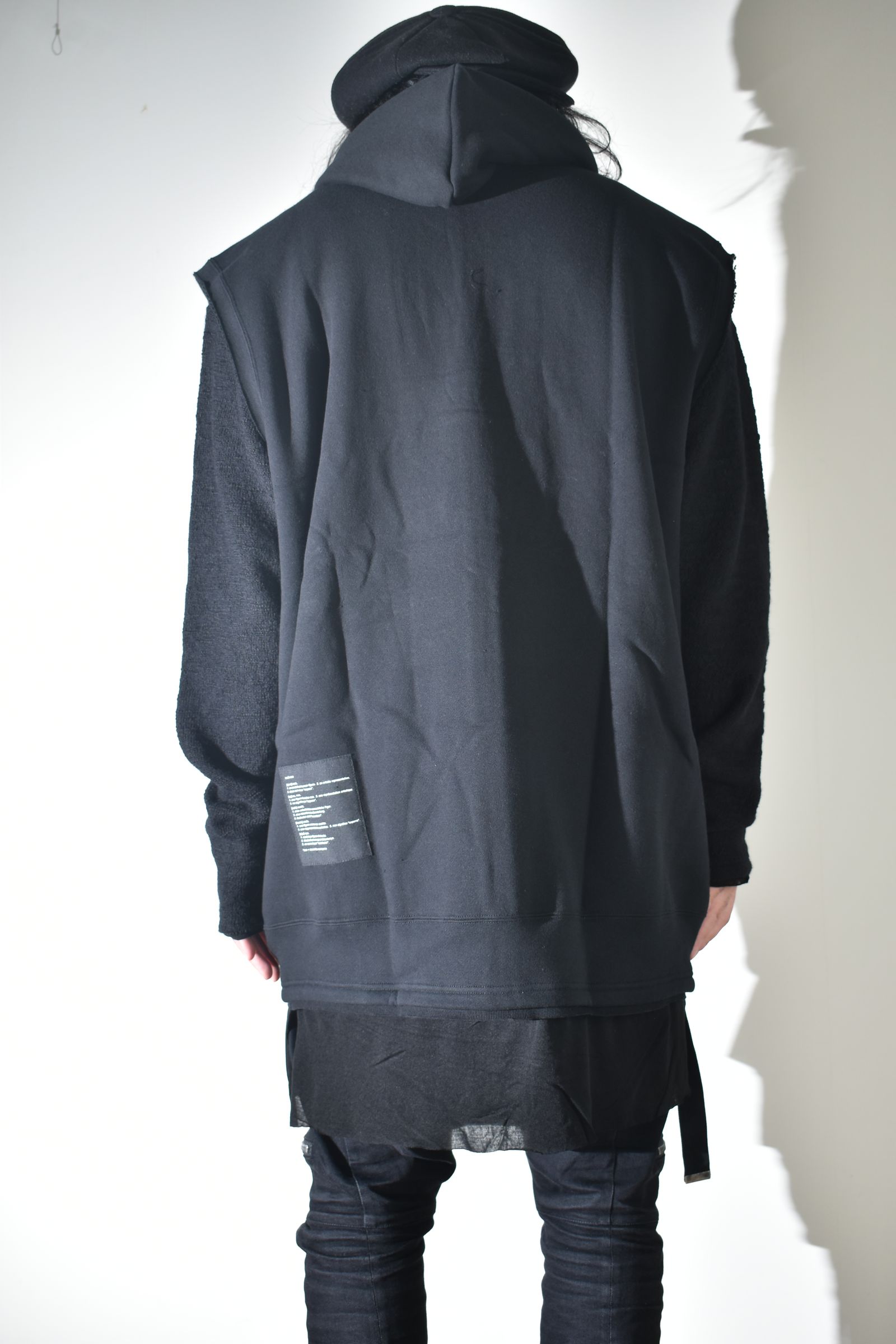 Over Size Sleeve Less Zip Up Parker"Black" / オーバーサイズスリーブレスジップアップパーカー"ブラック"