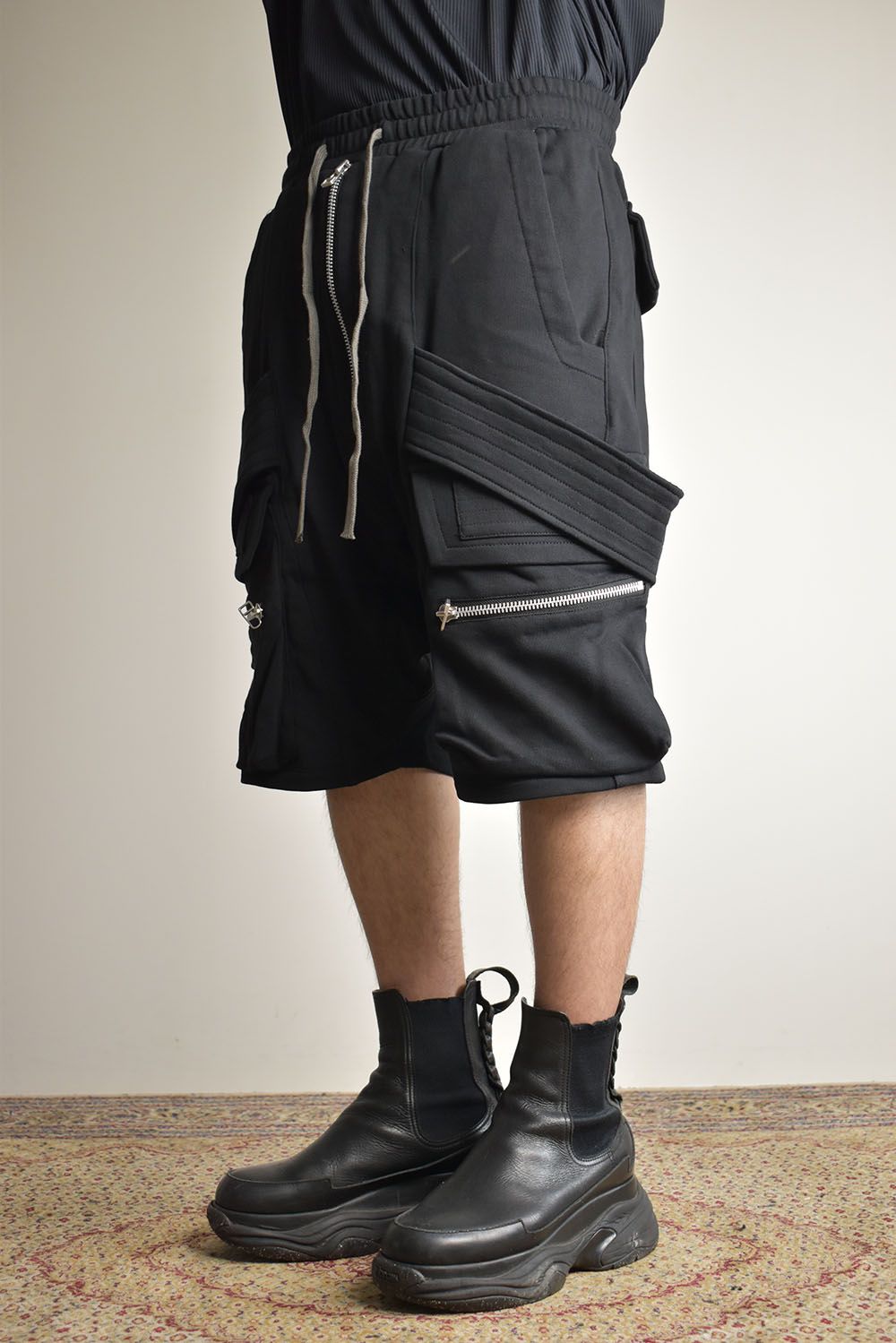 Belt Cargo Sweat Sarouel Shorts"Black" / ベルトカーゴスウェットサルエルショーツ"ブラック"