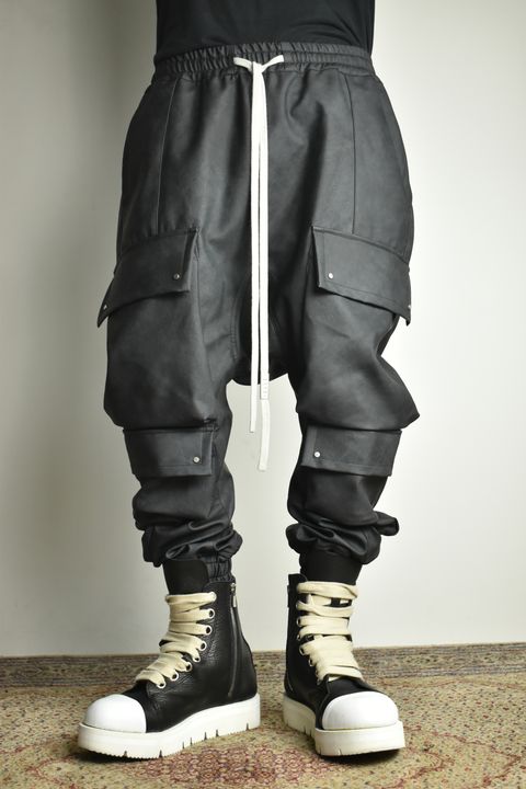 《2026AW先行予約》Vegan Leather Military Sarrouel Easy Pants"Smoke Black / Khaki" / ヴィーガンレザーミリタリーサルエルイージーパンツ"スモークブラック / カーキ"