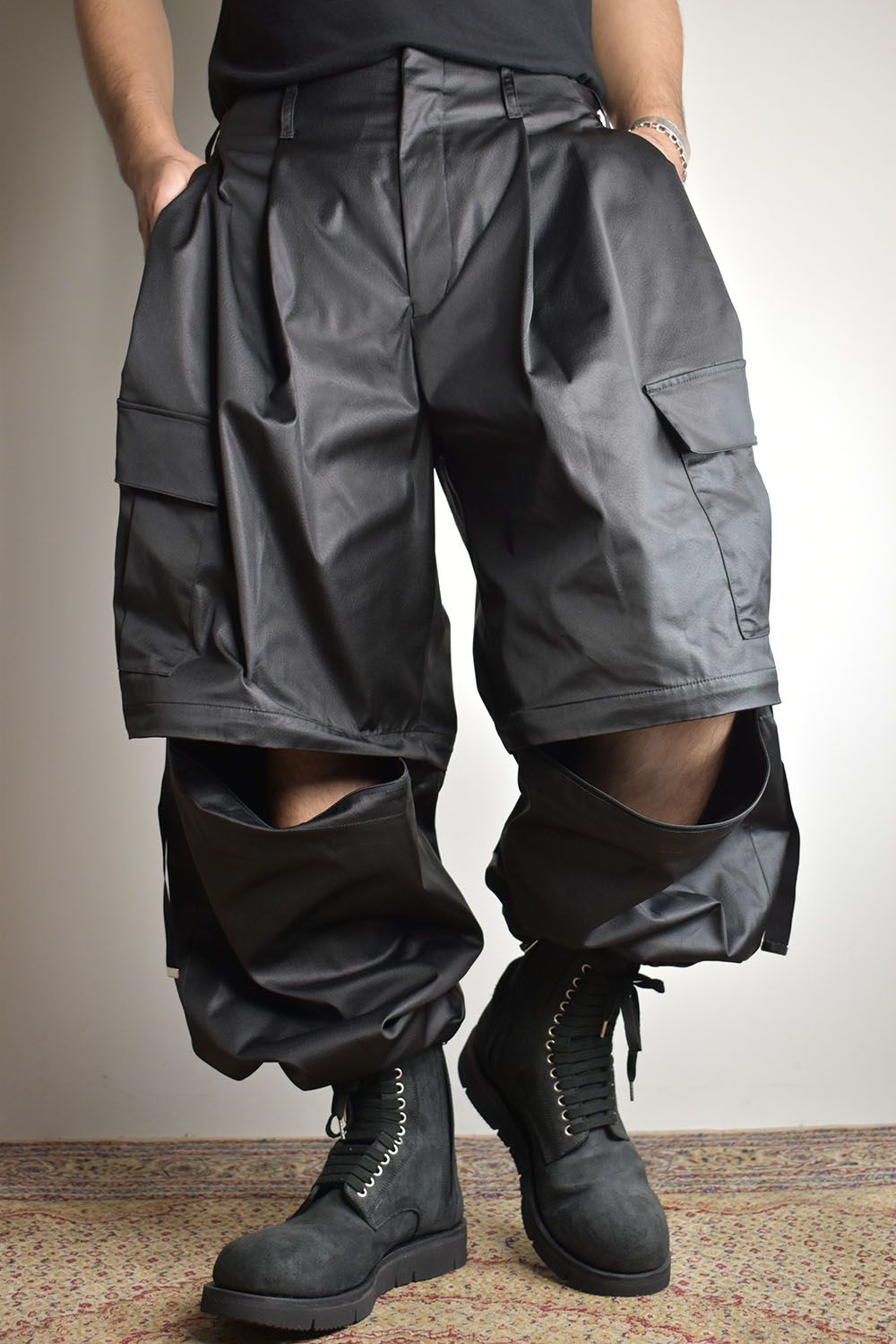 Fake Fake Leather Detachable Cargo Pants"Black"/フェイクフェイクレザーデタッチャブルカーゴパンツ"ブラック"