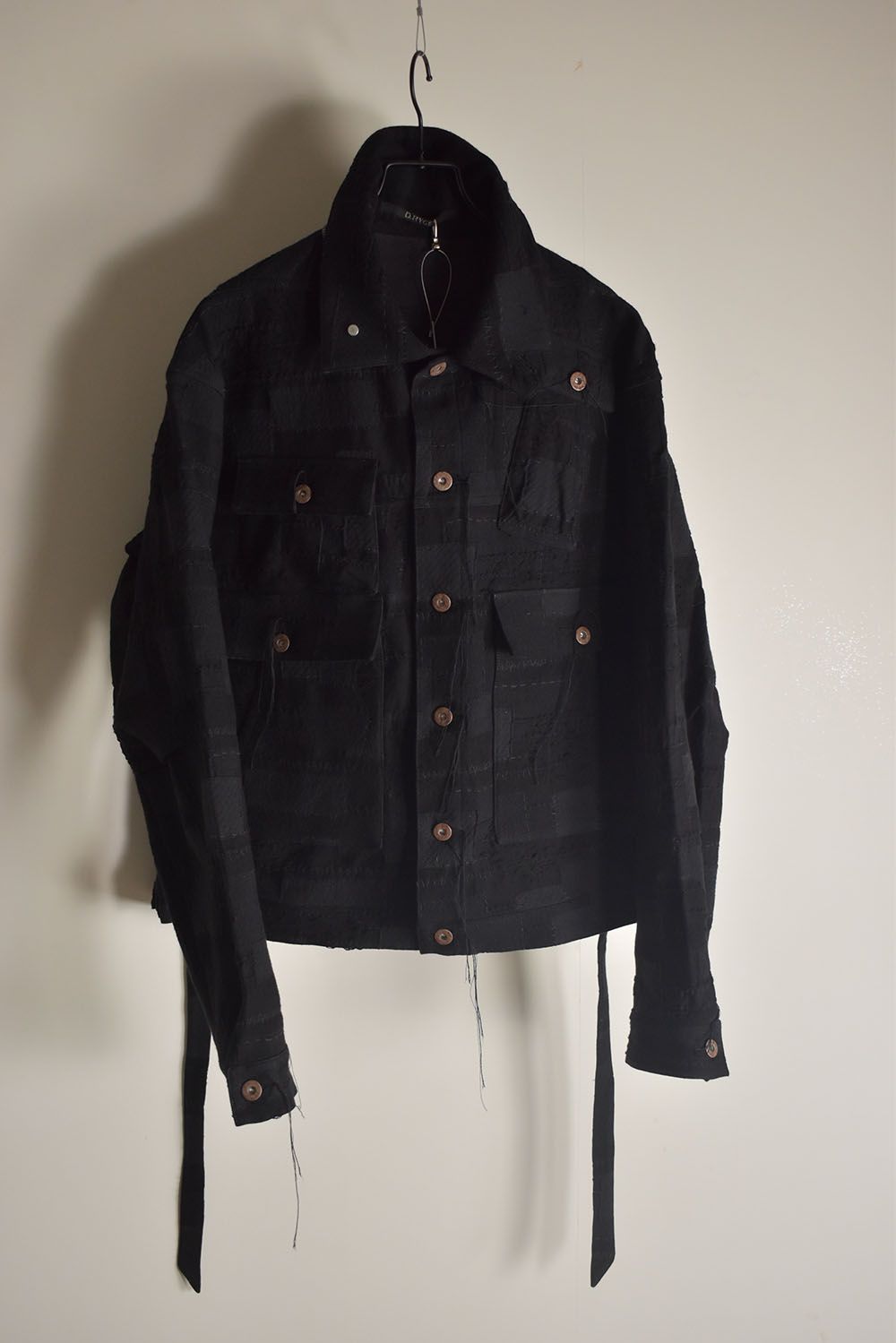Crust Patchwork Jacquard Hood Attached Jacket "Black" / クラストパッチワークジャガードフードアタッチドジャケット"ブラック"