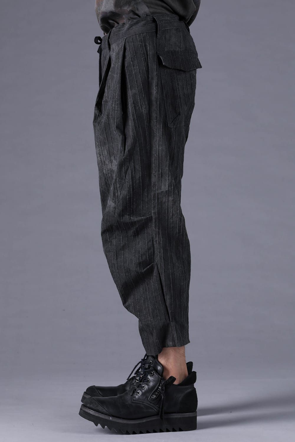 《2027SS先行予約分》Mura-Dye Toby Stripe Cropped Pants"Black" / ムラ染トビーストライプクロップドパンツ"ブラック"