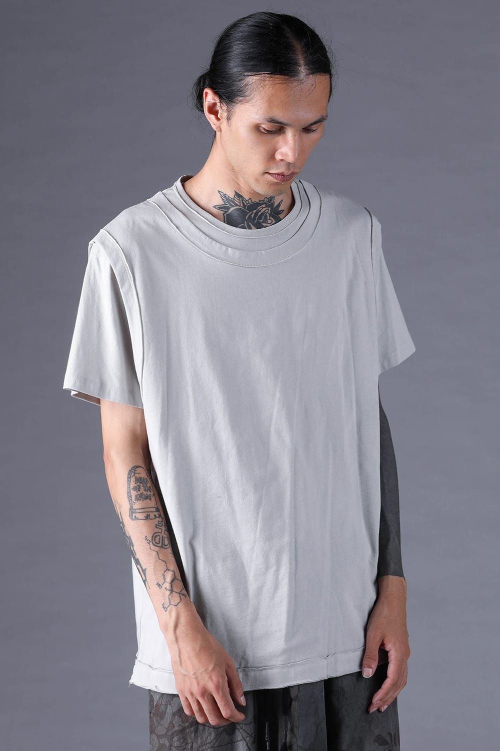 《2027SS先行予約分》30/- Cotton Layered S/S T-Shirt "Black" / Grey / Charcoal" / 30/-天竺レイヤードS/STシャツ "ブラック/グレー/チャコール"