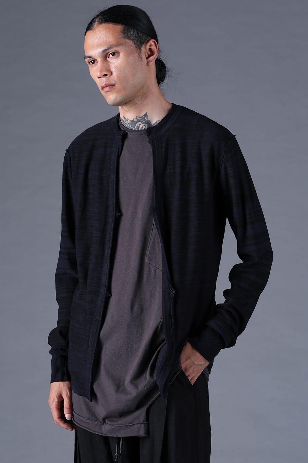 《2027SS先行予約分》16G High Gauge Silk Cotton Knit Cardigan"Black / Navy" / 16Gハイゲージシルクコットンニットカーディガン"ブラック / ネイビー"