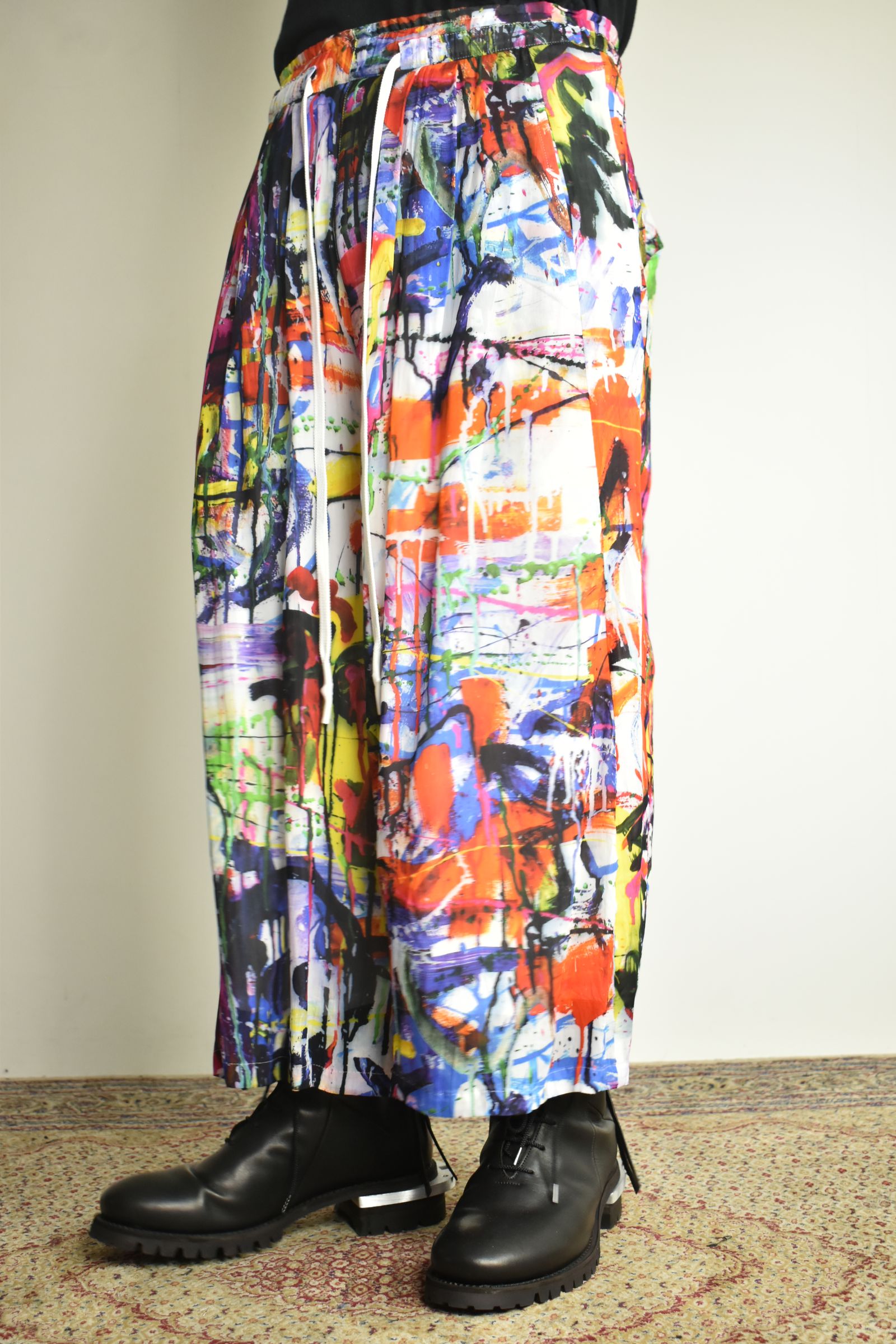 Rayon Chiffon Inkjet Print Wide Cropped Easy Pants"Color Print" / レーヨンシフォンインクジェットプリントワイドクロップドイージーパンツ"カラープリント"