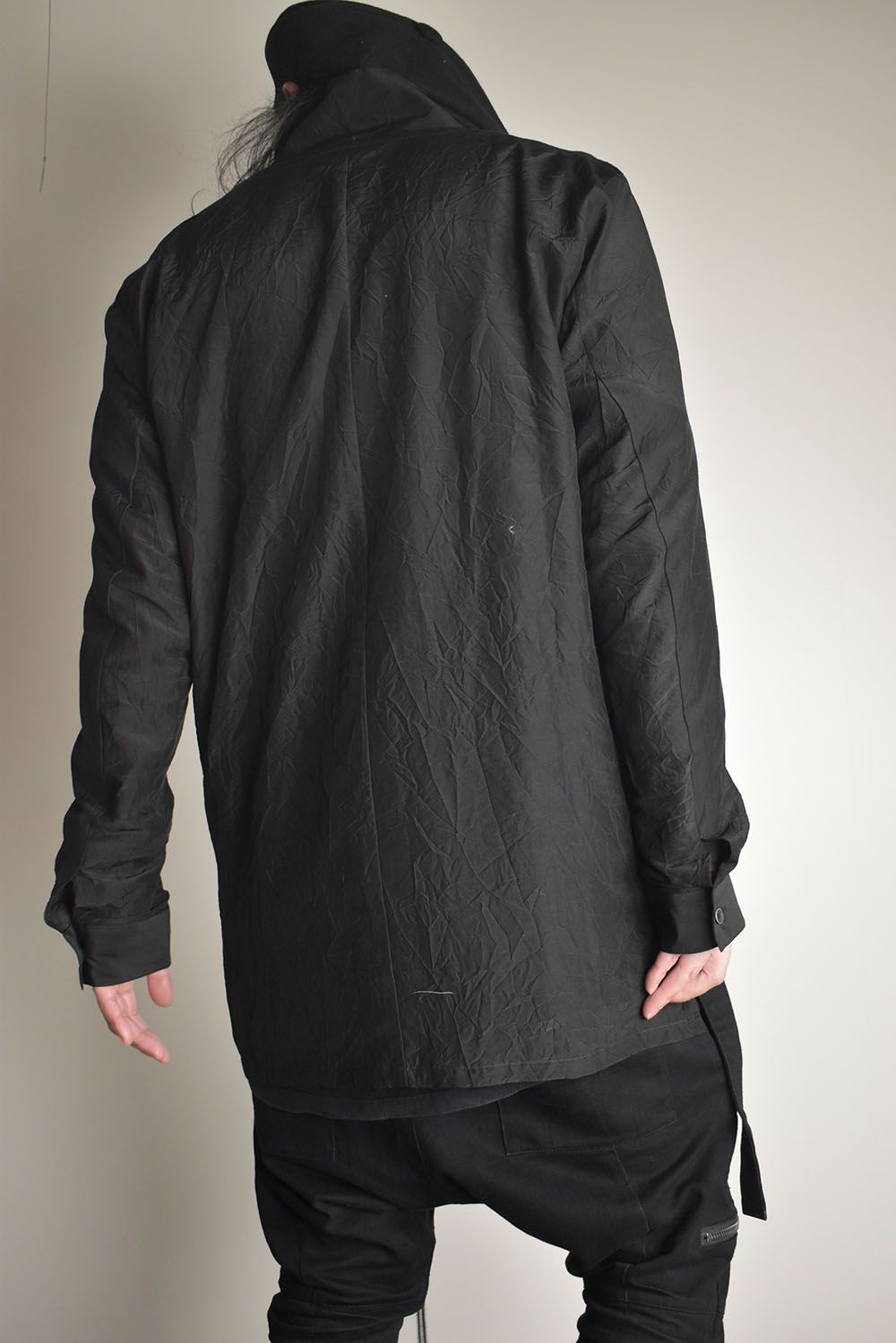 Silk Cotton Washer Shawl Collar Shirt"Black" / シルクコットンワッシャーショールカラーシャツ"ブラック"