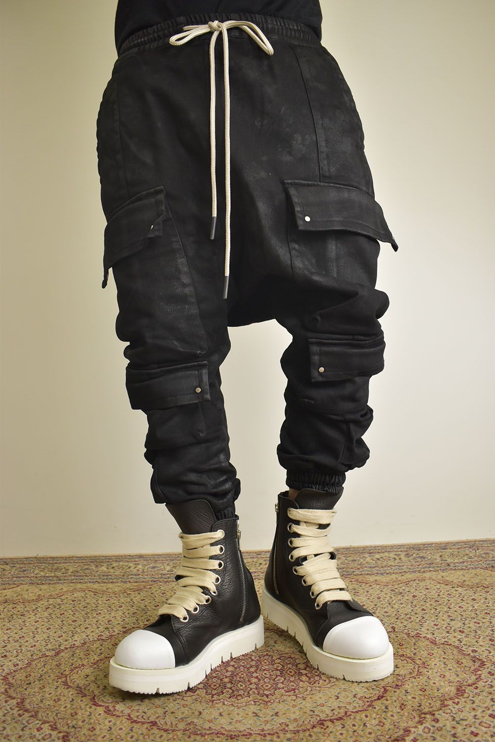 Coating Bonding Sarouel Cargo Jogger Denim"Black" / コーティングボンディングサルエルカーゴジョガーデニム"ブラック"