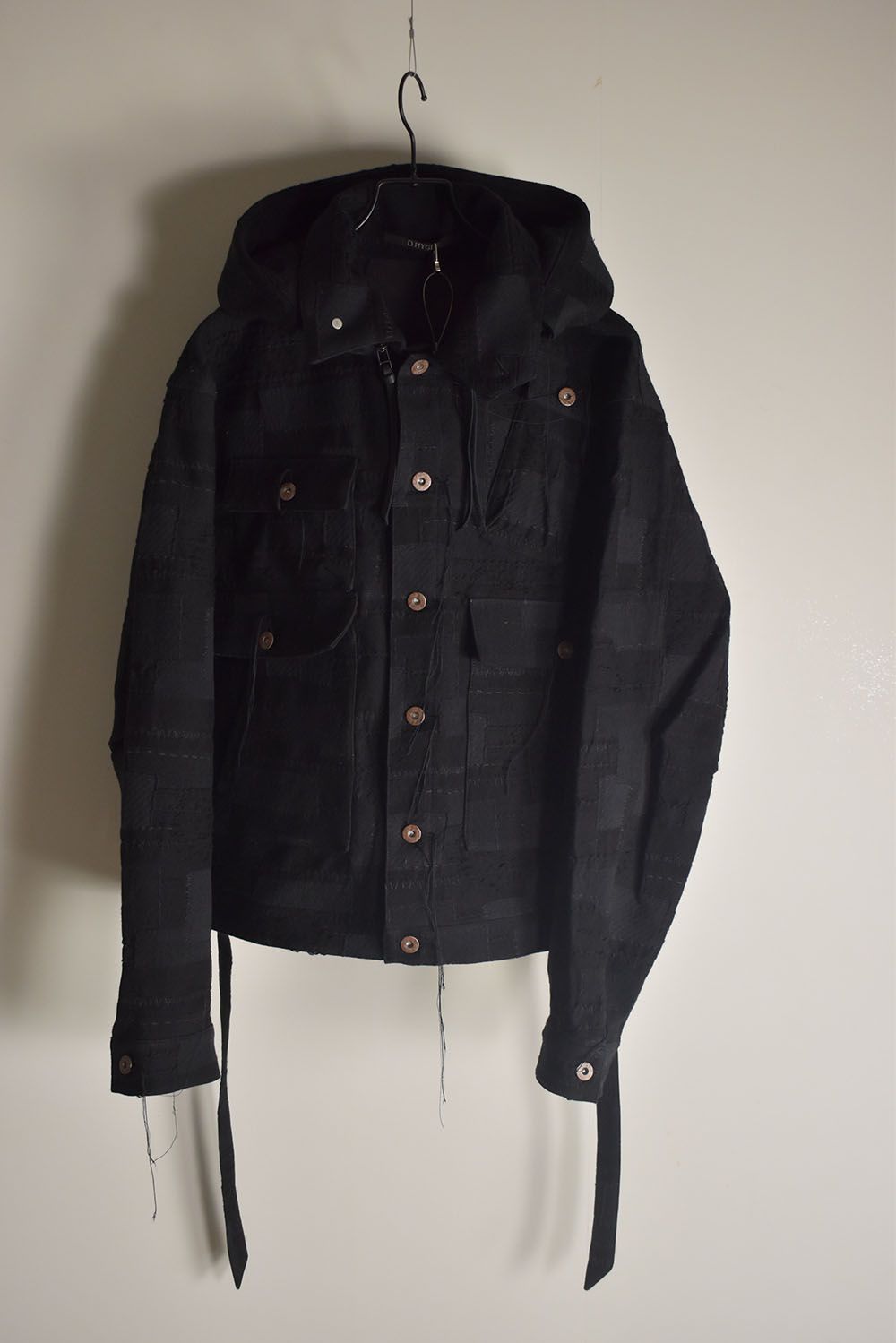 Crust Patchwork Jacquard Hood Attached Jacket "Black" / クラストパッチワークジャガードフードアタッチドジャケット"ブラック"