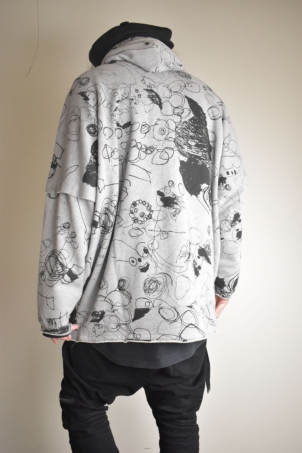 Sweat Oversize Print Zip Up Hoodie"Grey" / スウェットオーバーサイズプリントジップアップパーカ"グレー"