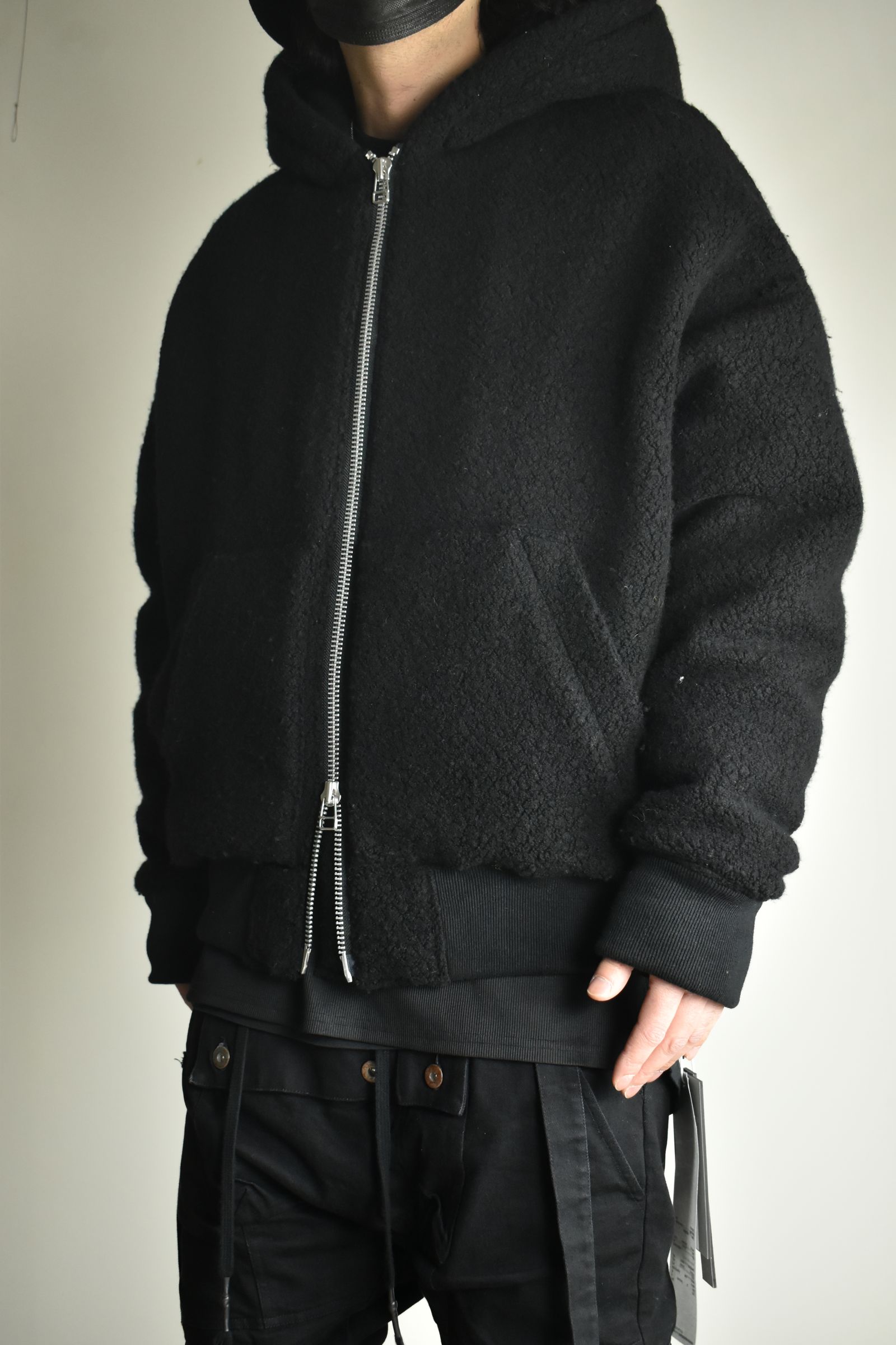 《2026AW先行予約》Sheep Pile Knit Padded Hoodie"Black / Khaki" / シープパイルニットパデッドフーディ"ブラック / カーキ"