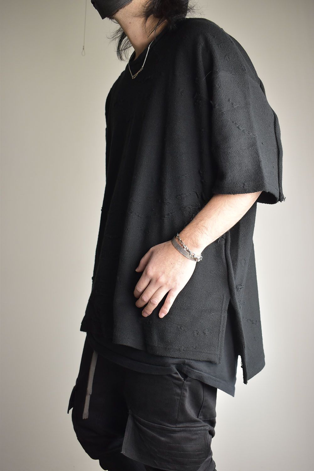 Cotton Damege Jaquard Over Sized Short Sleeve Tee"Black"/コットンダメージジャガードオーバーサイズショートスリーブTee"ブラック"