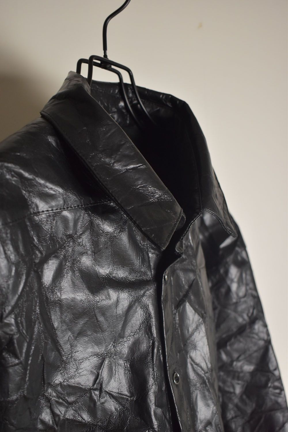 Washer Synthetic Leather Shirts"Black" / ワッシャーシンセティックレザーシャツ"ブラック"