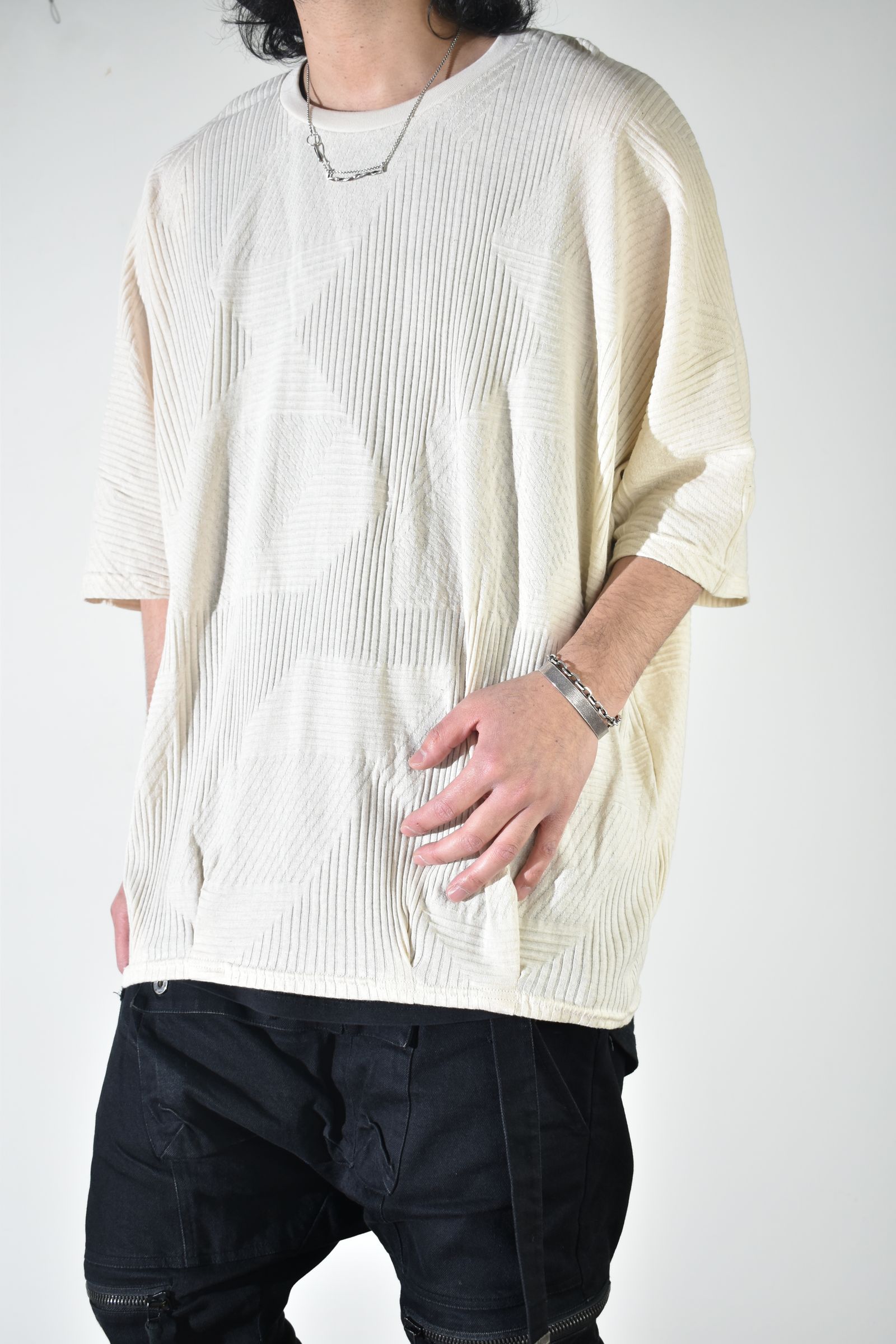 Deformed Stripe Pattern Dolman Tee "Cream" /ディフォルメドストライプパターンドルマンTee"クリーム"