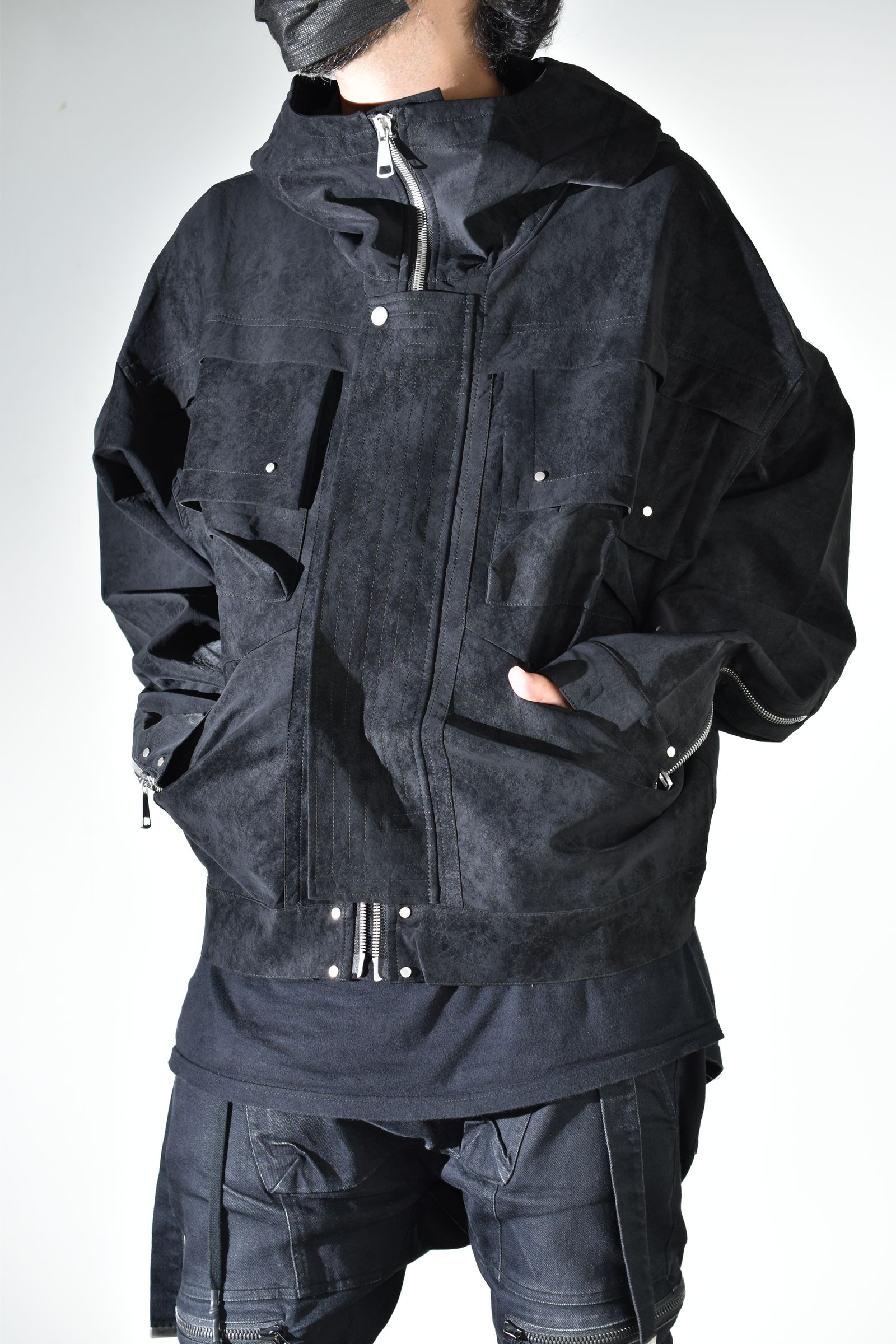 Vegan Suede Leather Hoodie Blouson"Black" / ヴィーガンスウェードレザーフーディブルゾン "ブラック"