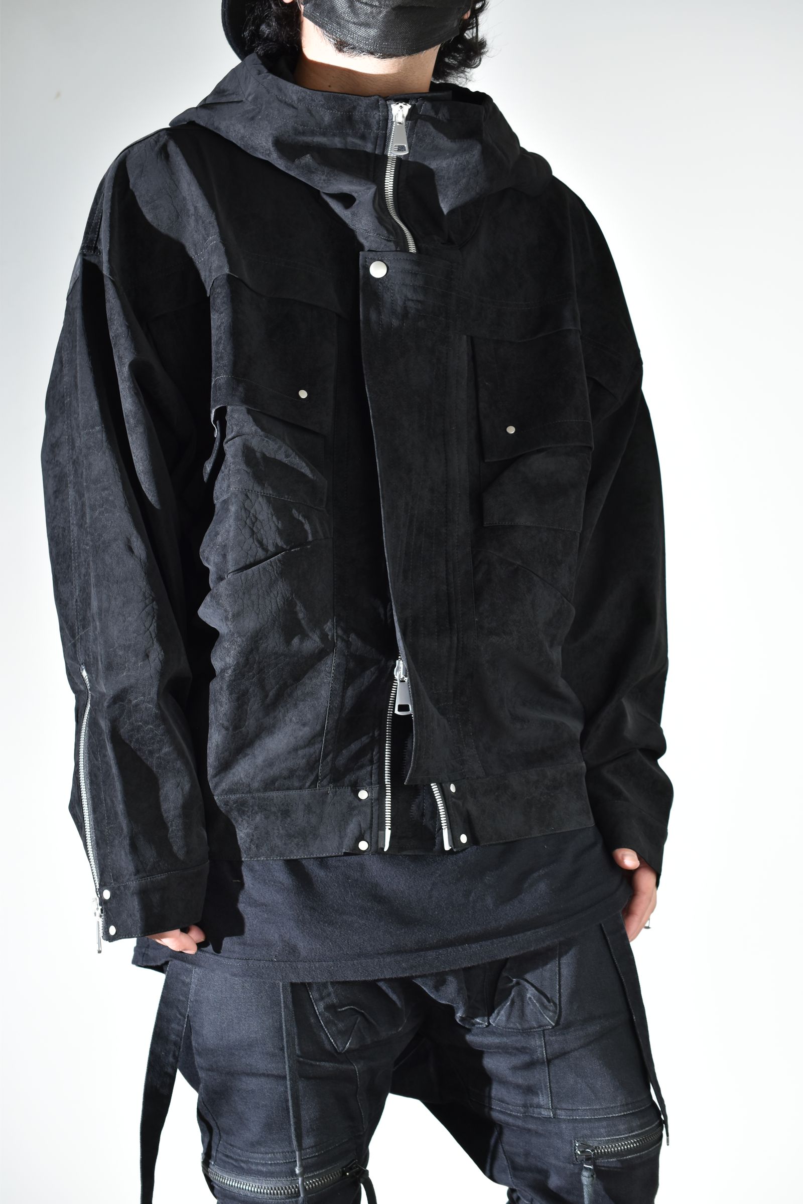 Vegan Suede Leather Hoodie Blouson"Black" / ヴィーガンスウェードレザーフーディブルゾン "ブラック"