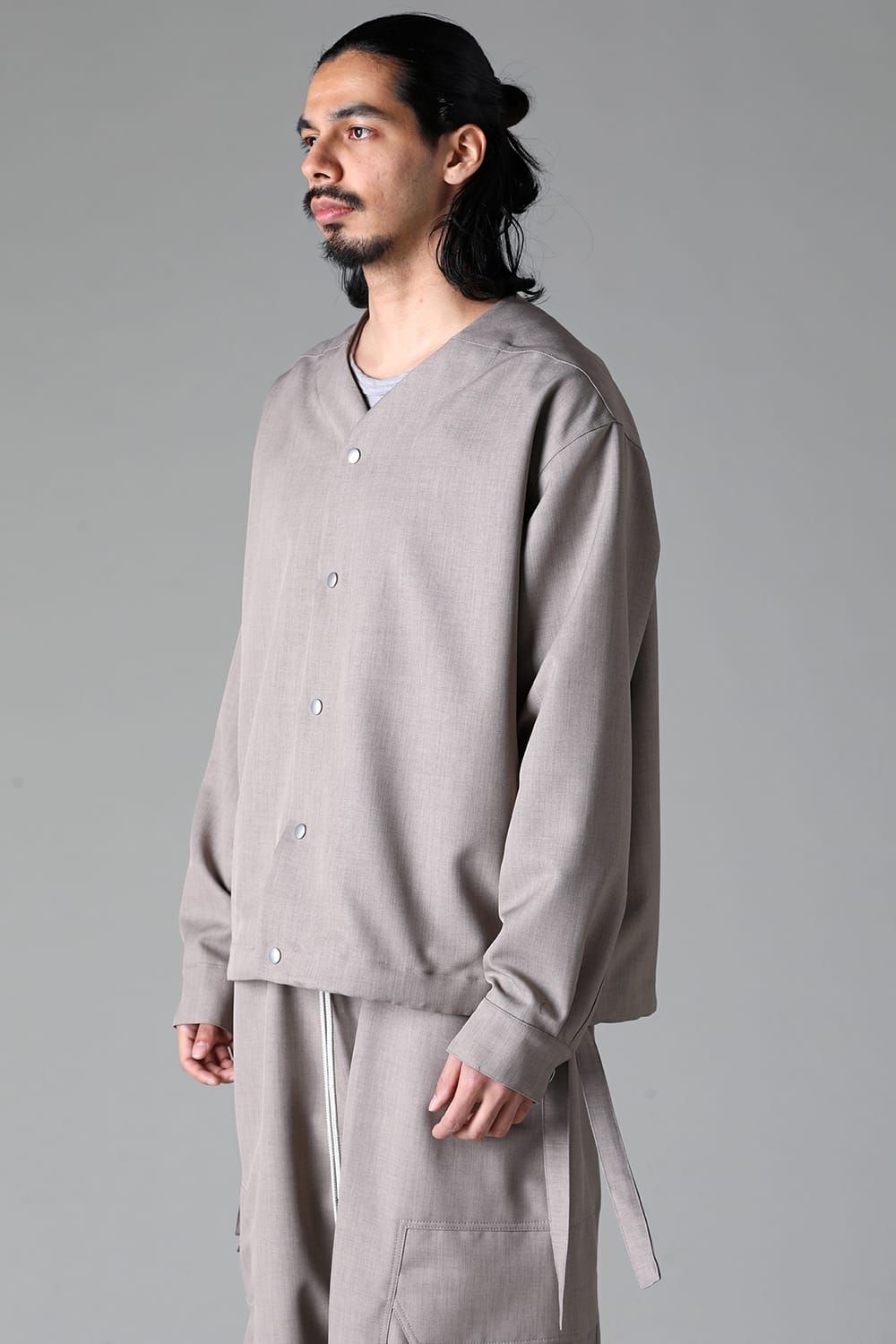 《2025AW先行予約》Collarless Shirts"Black / Grey" /カラーレスシャツ"ブラック/グレー"