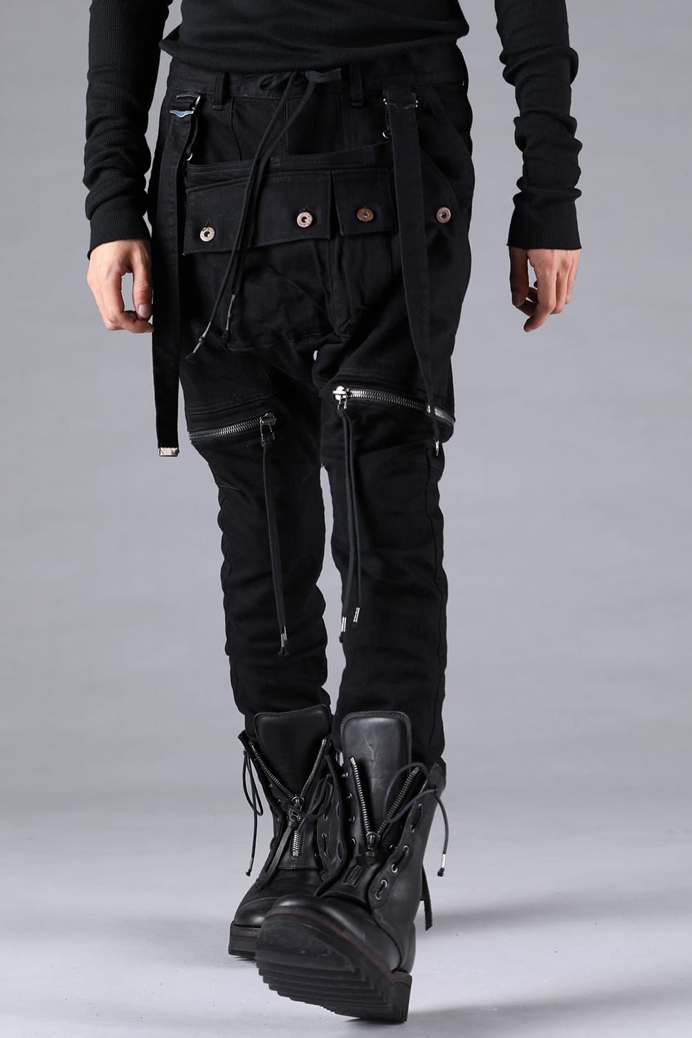 Stretch Denim Salopette Pocket Cargo Jogger Pants "Black" / ストレッチデニムサロペットポケットカーゴジョグパンツ"ブラック"