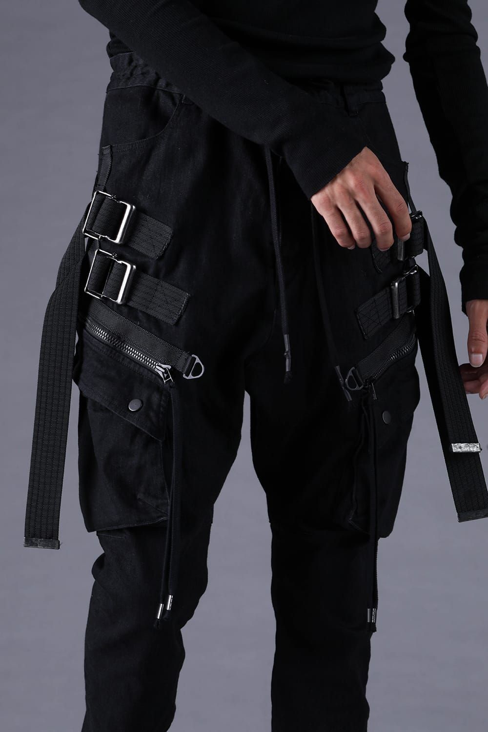 《2027SS先行予約分》Stretch Denim Adjustable Cargo Joggers Pants"Black" / ストレッチデニムアジャストカーゴジョガーパンツ"ブラック"