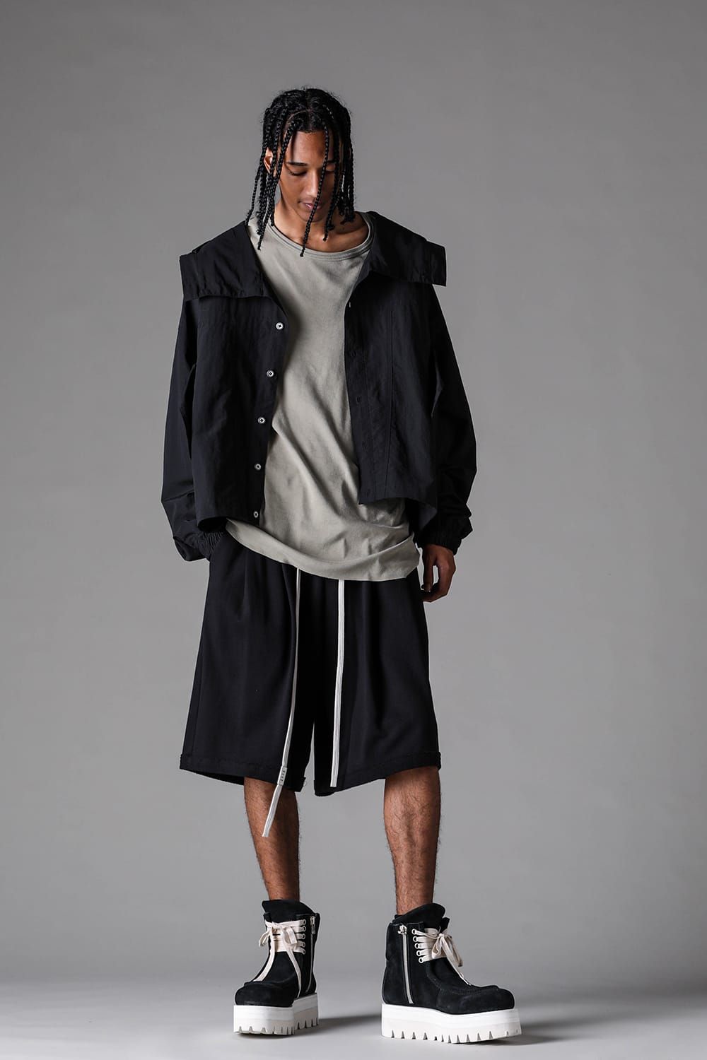 《2027SS先行予約》Rayon Nylon Hoodie Blouson "Black / Grey / L.Khaki" /レーヨンナイロンフーディブルゾン"ブラック/グレー/ライトカーキ"