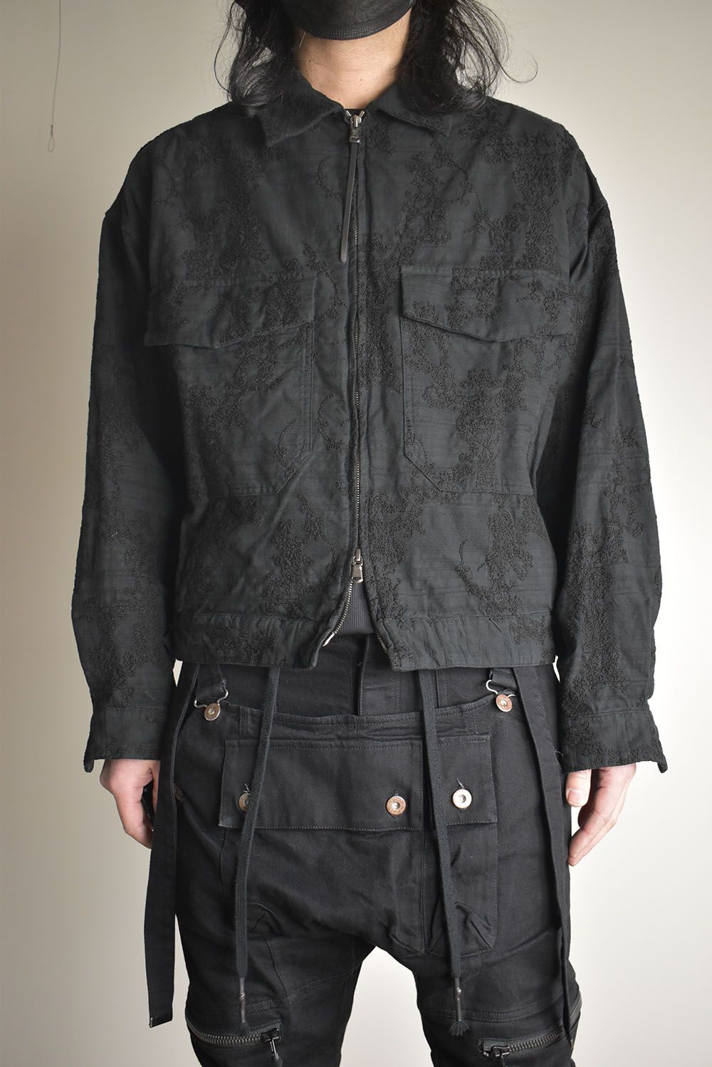 Embroidered Striped Blouson"Black" / 刺繍ストライプブルゾン"ブラック"