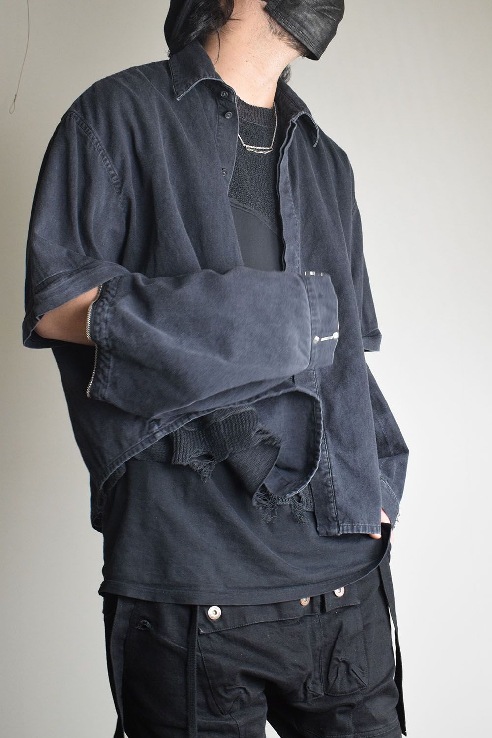 Detachable Sleeve Hook Cuff Shirt"Black Washed" / デタッチャブルスリーブホックカフスシャツ"ブラックウォッシュド"