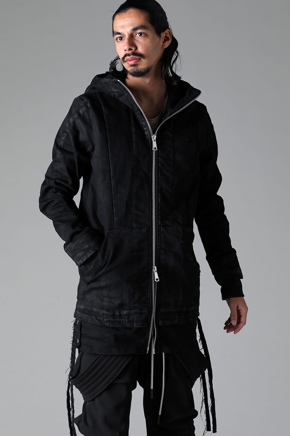 《2025AW先行予約》Coated Bonding  Hoodie Denim Blouson"Black" / コーディングボンディングフーデッドデニムブルゾン"ブラック"