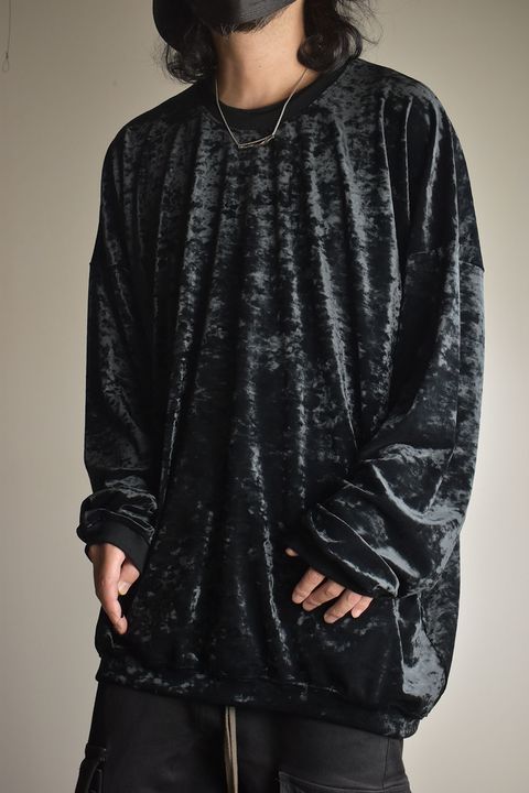 Washer Velor Jumbo Crew Neck Top"Black" / ワッシャーベロアジャンボクルーネックトップ"ブラック"