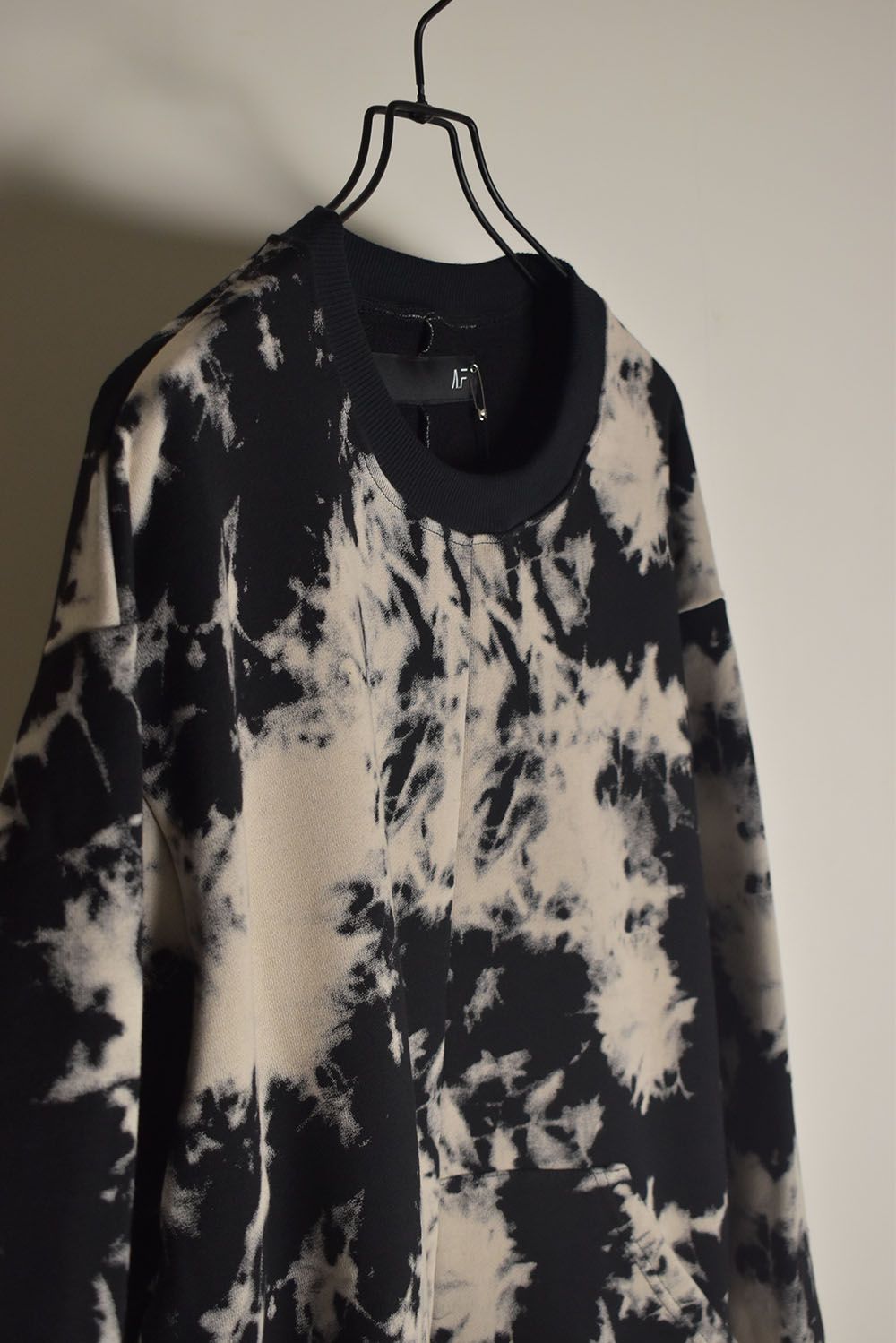 Discharge Pinting Asymmetry Crew Neck Top"Black×Ivory" /ディスチャージプリントアシンメトリークルーネックトップ"ブラック×アイボリー"