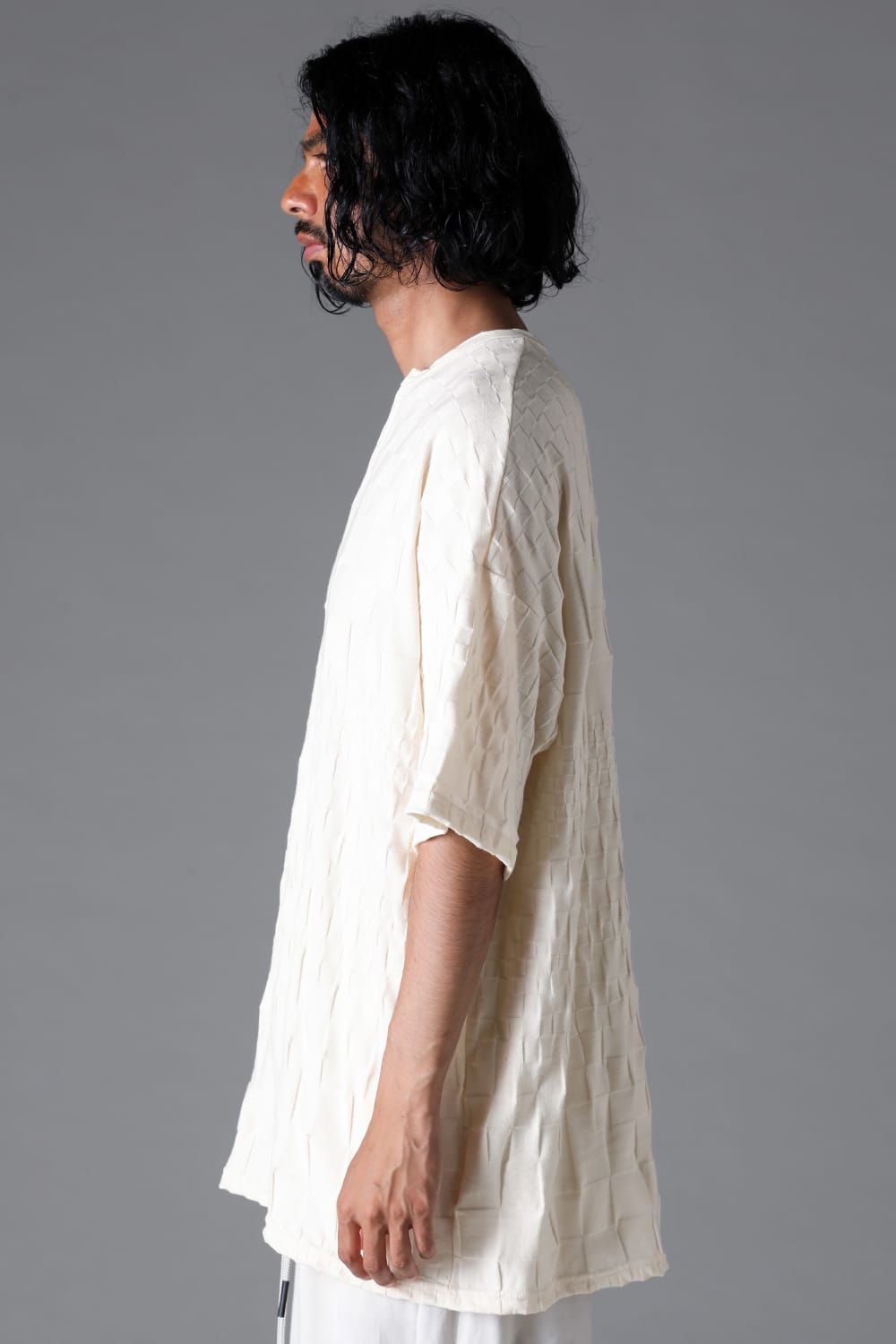 《2026SS先行予約》Gradient Plaid Pattern V Neck Tee"Black / Cream" / グラデーションチェックパターンVネックTee"ブラック/クリーム"