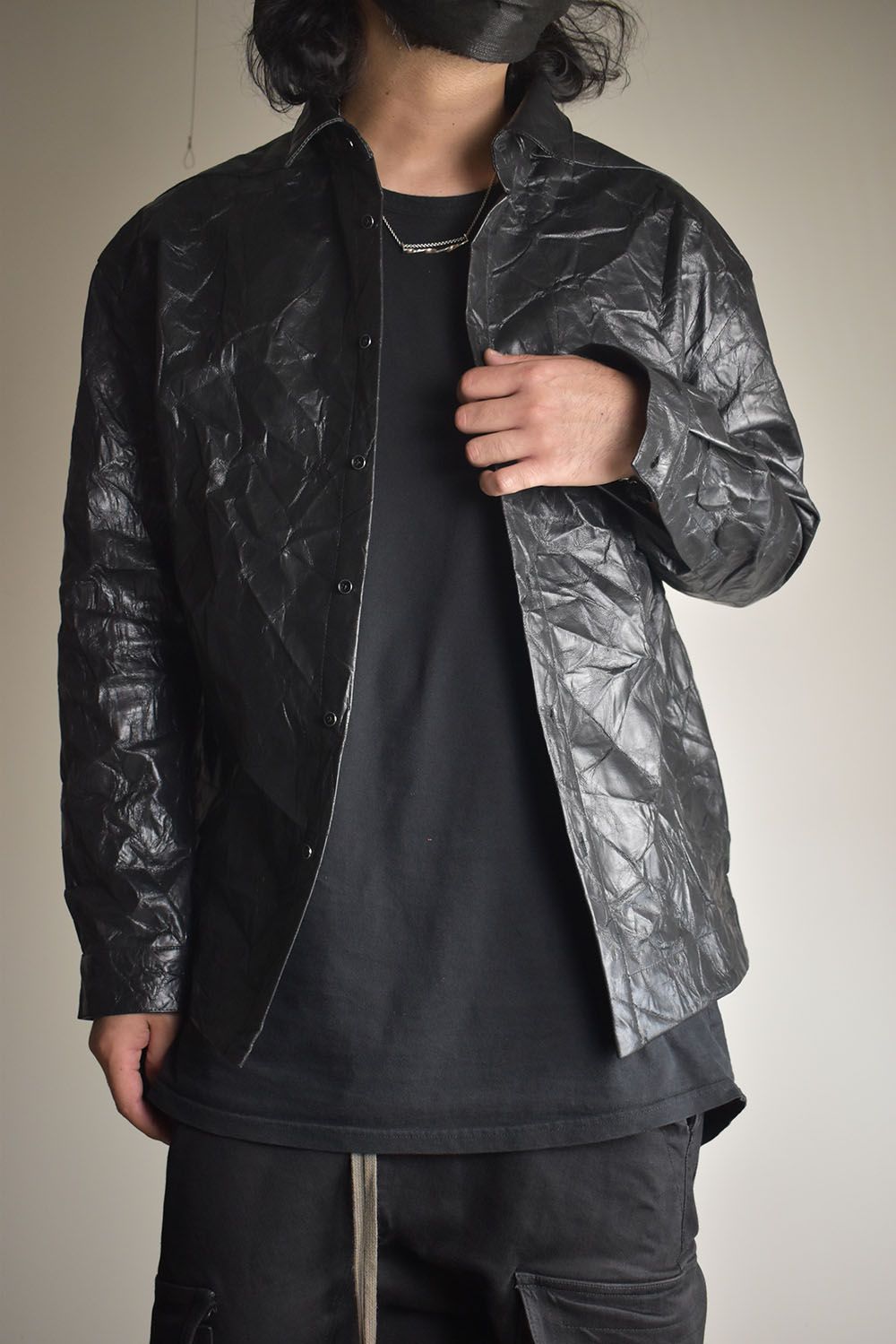 Washer Synthetic Leather Shirts"Black" / ワッシャーシンセティックレザーシャツ"ブラック"