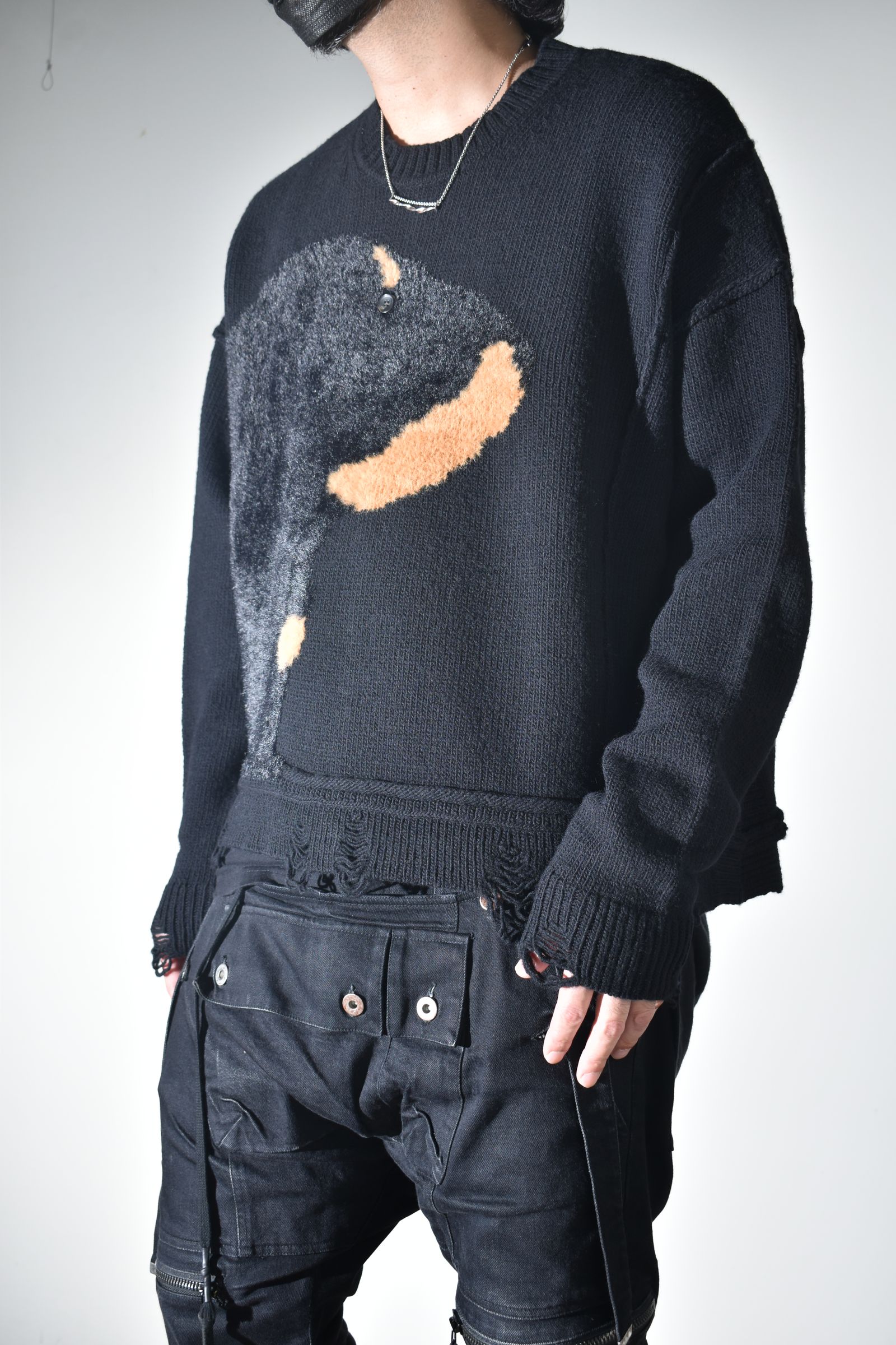 Dog Motif Intarsia Sweater "Black" / ドッグモチーフインターシャセーター"ブラック"