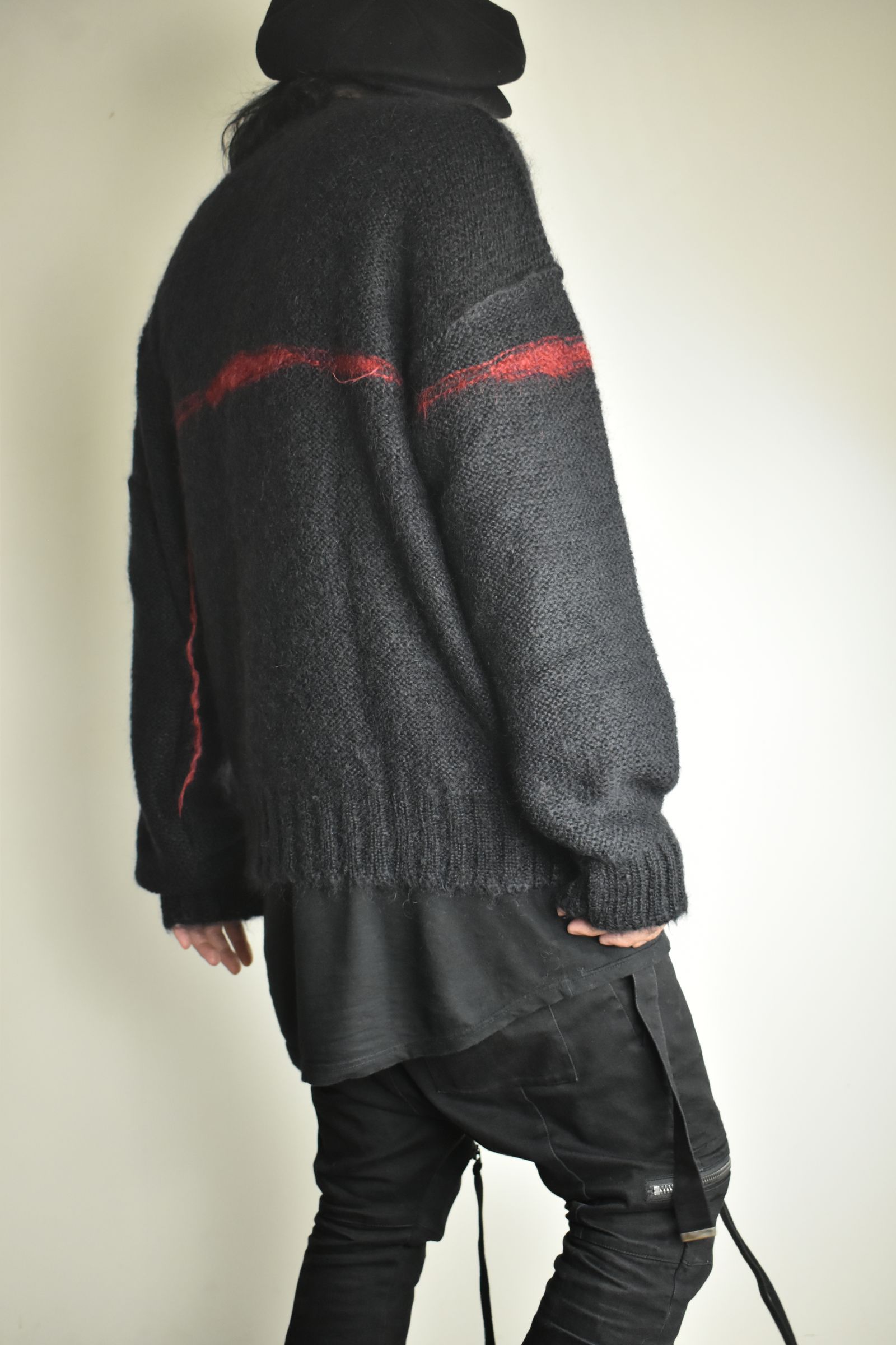Mohair Knit Pullover "Black-Red" / モヘアニットプルオーバー"ブラックレッド"