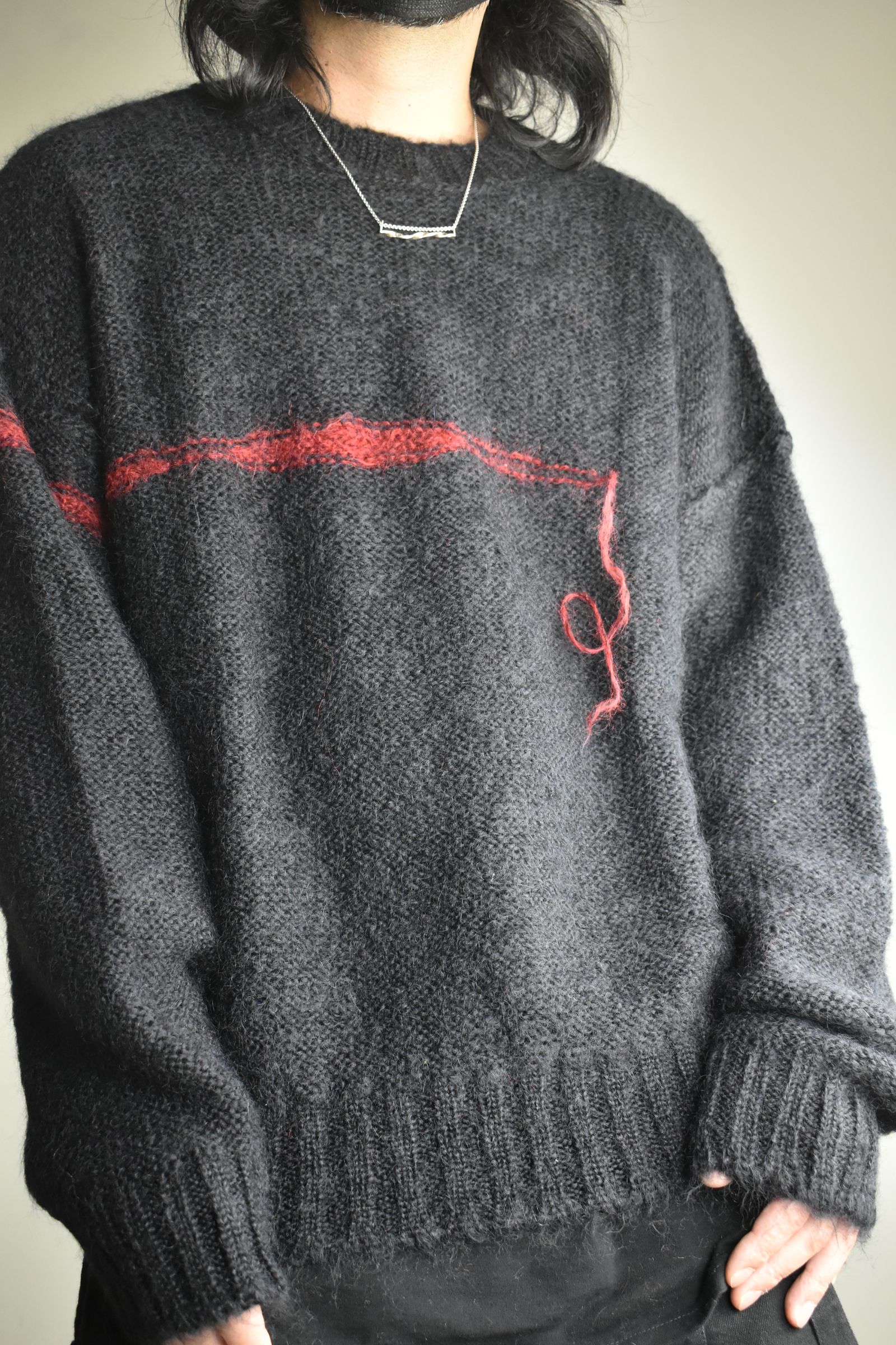 Mohair Knit Pullover "Black-Red" / モヘアニットプルオーバー"ブラックレッド"