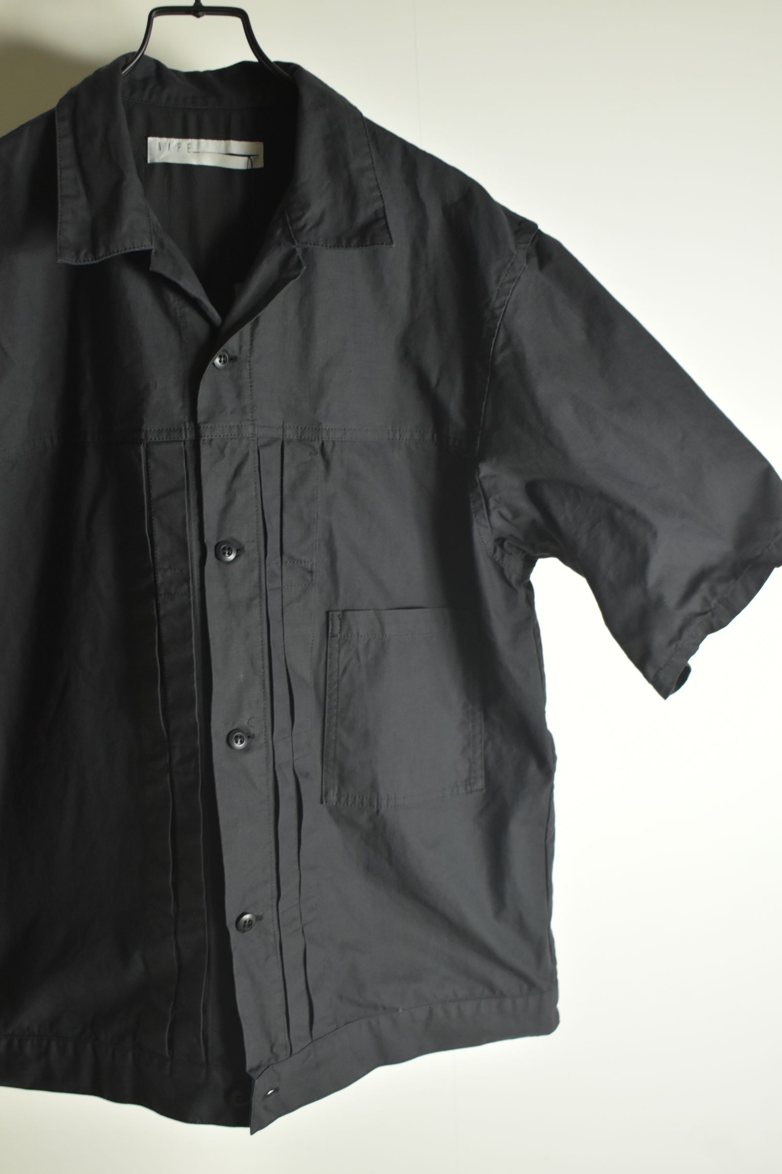 Rip Stop Open Collar Shirt"Black" / リップストップオープンカラーシャツ"Black"