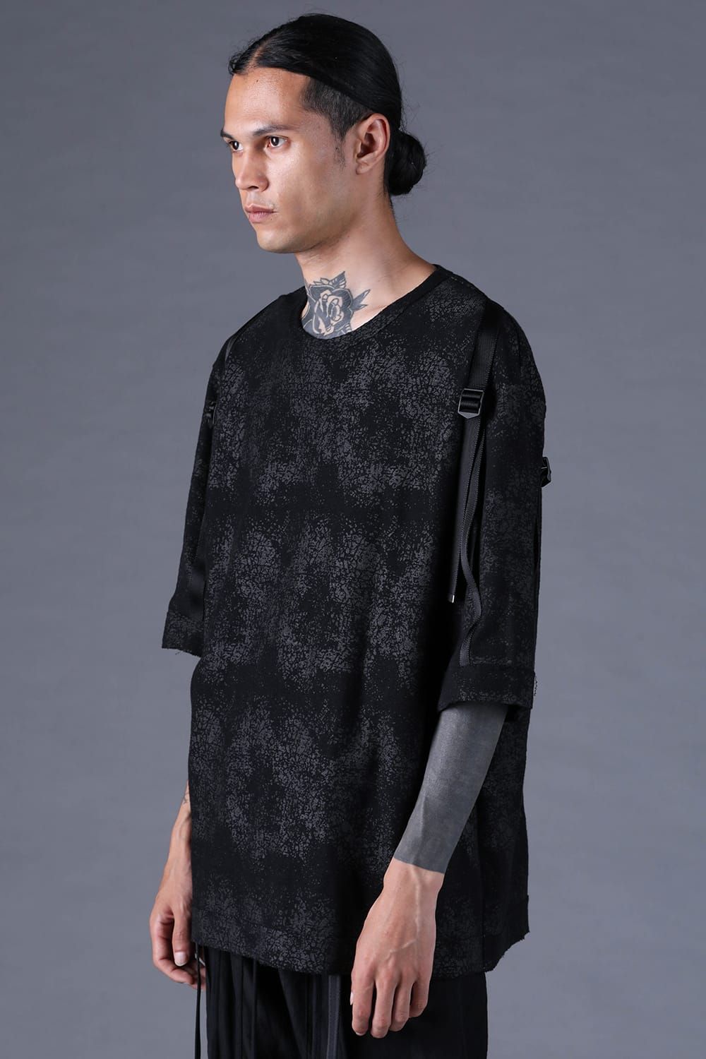 《2027SS先行予約分》Crack-Coated Jersey Belt-Adjustable S/S T-Shirt"Black" / クラックコーティングジャージーベルトアジャストショートスリーブTee"ブラック"