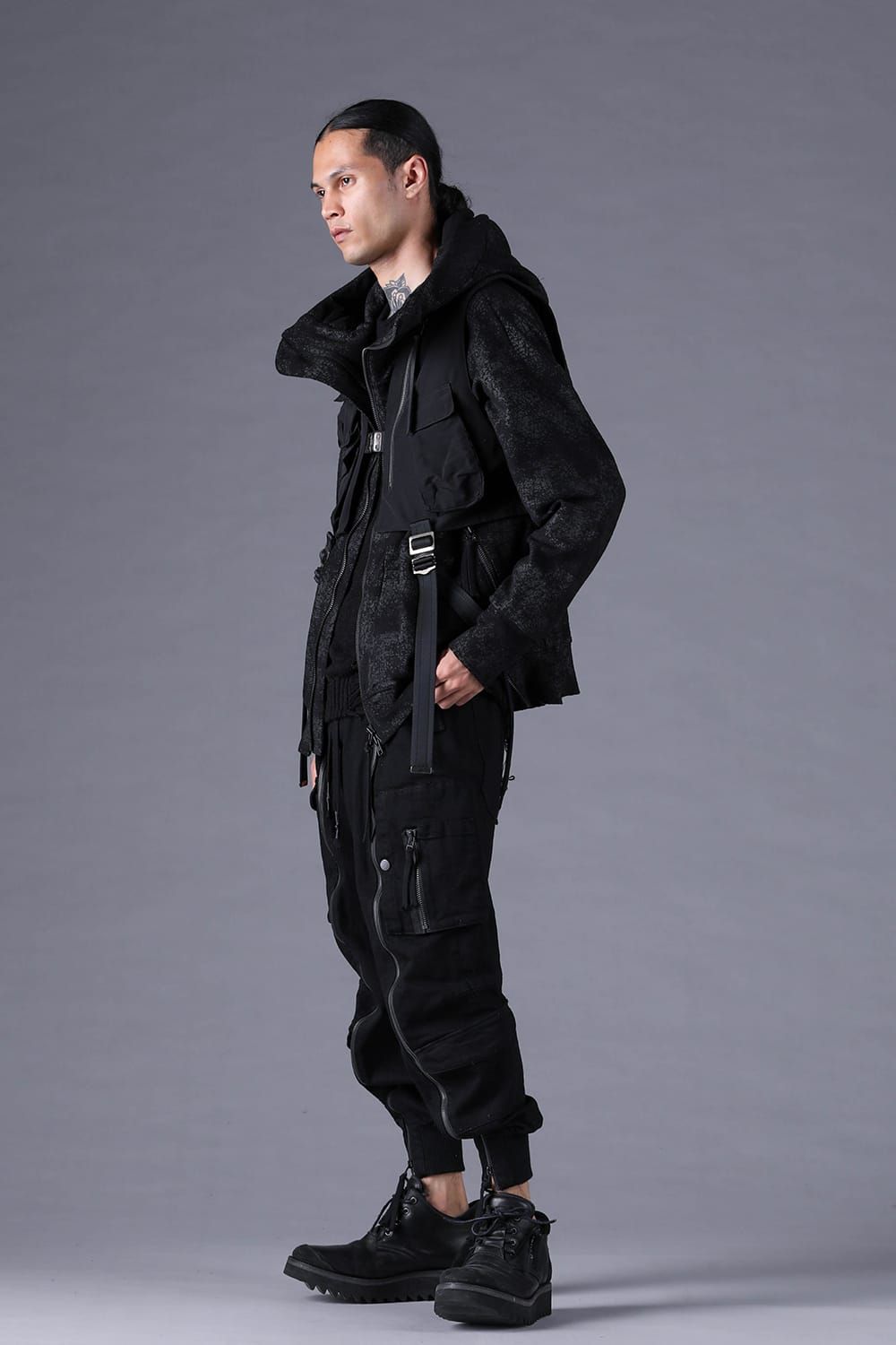 《2027SS先行予約分》Crack-Coated Jersey Hooded Jacket"Black" / クラックコーティングジャージーフーデッドジャケット"ブラック"