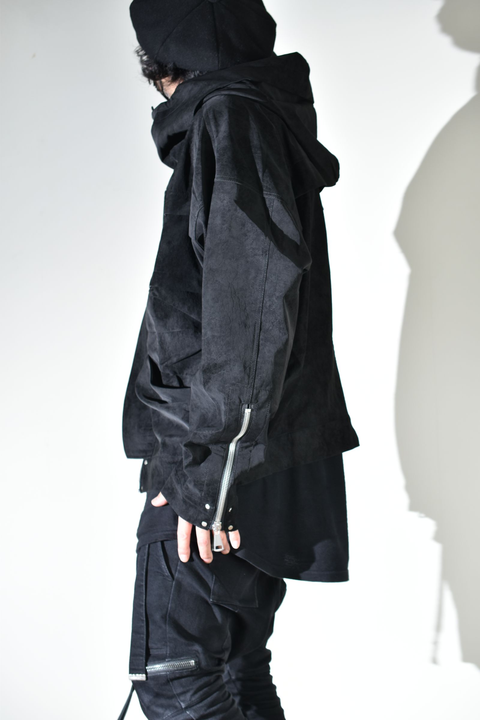 Vegan Suede Leather Hoodie Blouson"Black" / ヴィーガンスウェードレザーフーディブルゾン "ブラック"