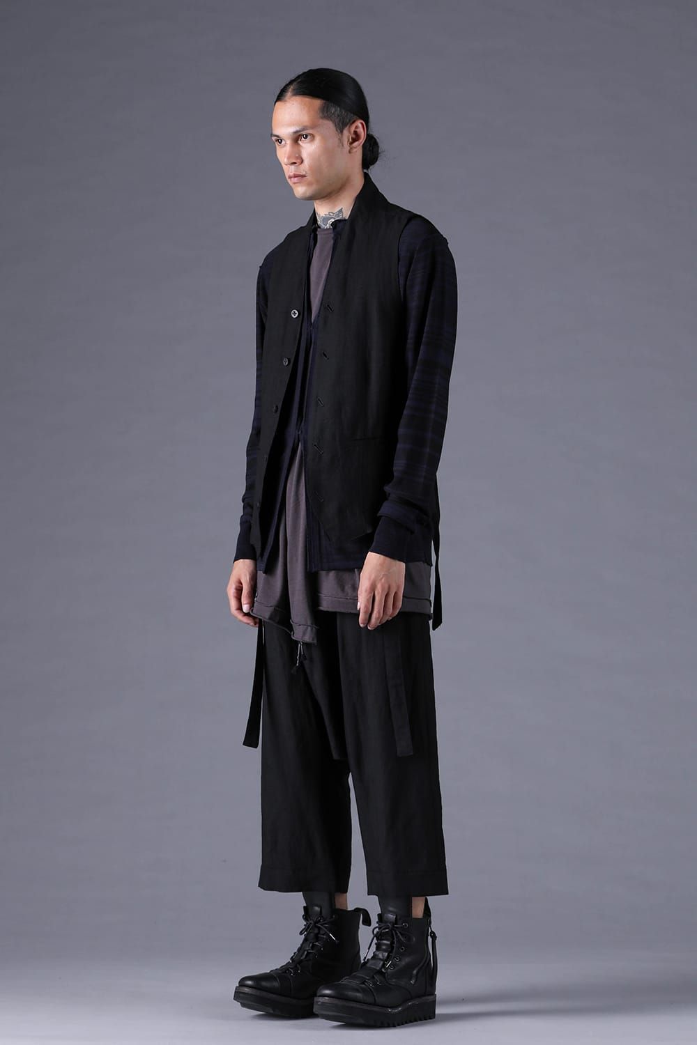 《2027SS先行予約分》Bamboo Linen Shawl-Collar Vest"Black" / バンブーリネンショールカラーベスト"ブラック"