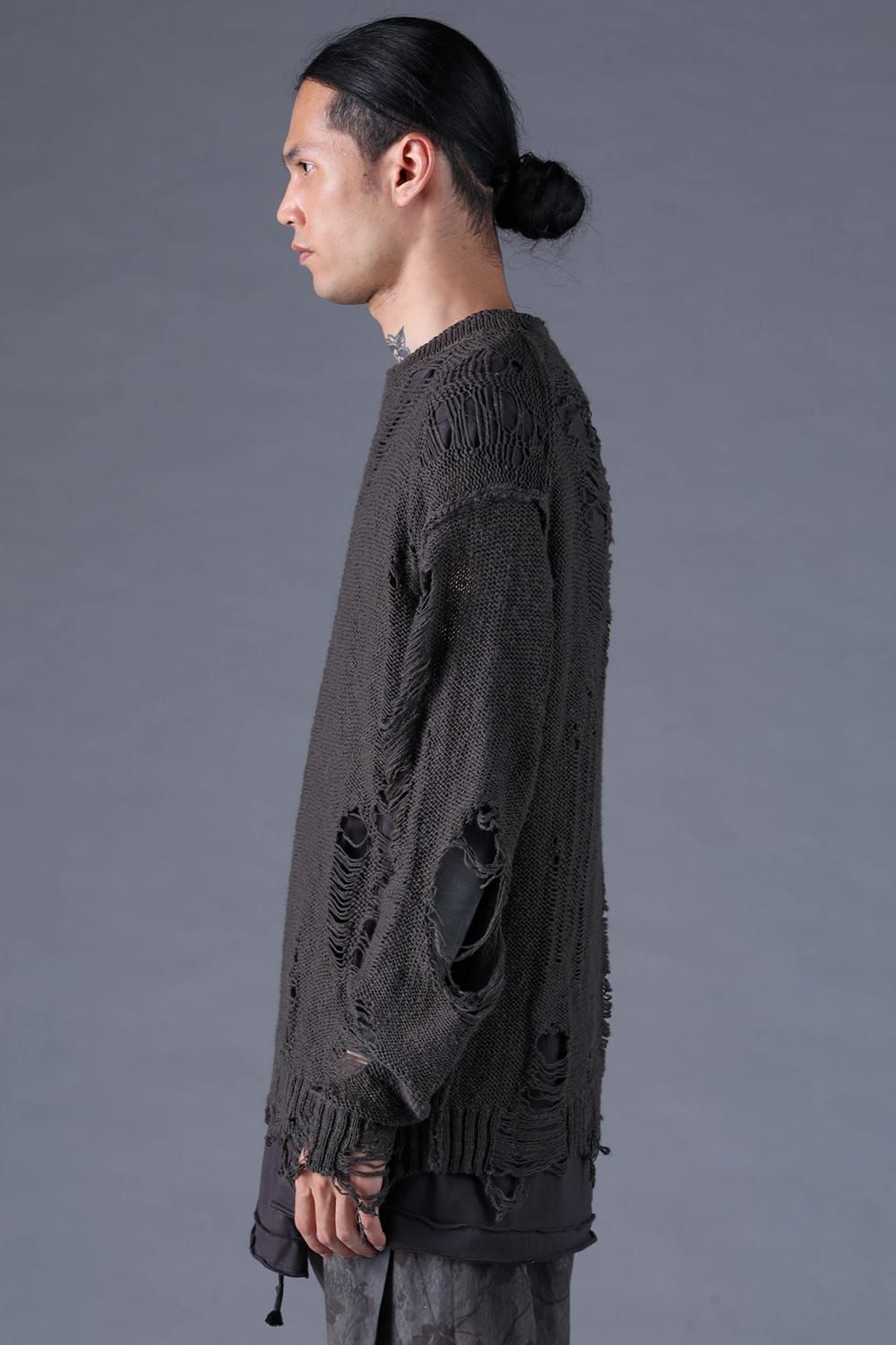 《2027SS先行予約分》3G Damage Knit Pullover "Charcoal" / 3Gダメージニットプルオーバー"チャコール"
