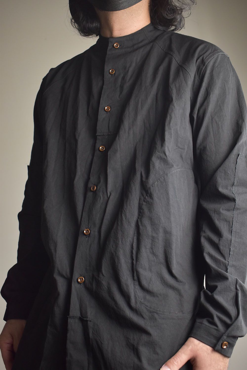 Strings Raw Edge Over Shirts"Black" / ストリングスローエッジオーバーシャツ"ブラック"