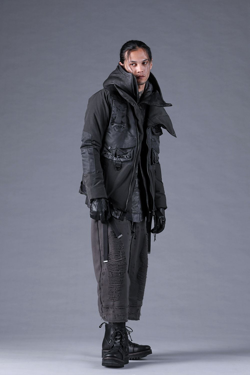 Untwisted Yarn Fleece Shotgun Wide Cropped Pants"Charcoal" / 無撚糸裏毛ショットガンワイドクロップドパンツ"チャコール"