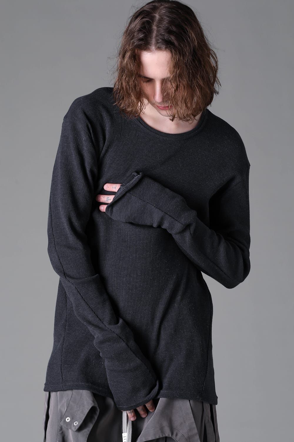 《2026AW先行予約》Back Printed Waffle Jersey Long  Sleeve Tee"Black / D.Grey / Ivory /Khaki"バックプリントワッフルジャージーロングスリーブTee"ブラック/ダークグレー/アイボリー/カーキ"