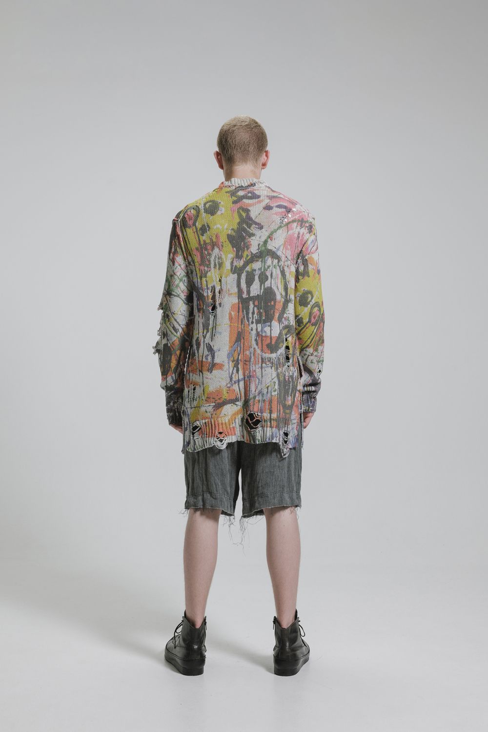 Inkjet Print Cotton 3GG Damaged Knit PulloVer"Color Print" / インクジェットプリント コットン 3GG ダメージニットプルオーバー "カラープリント"