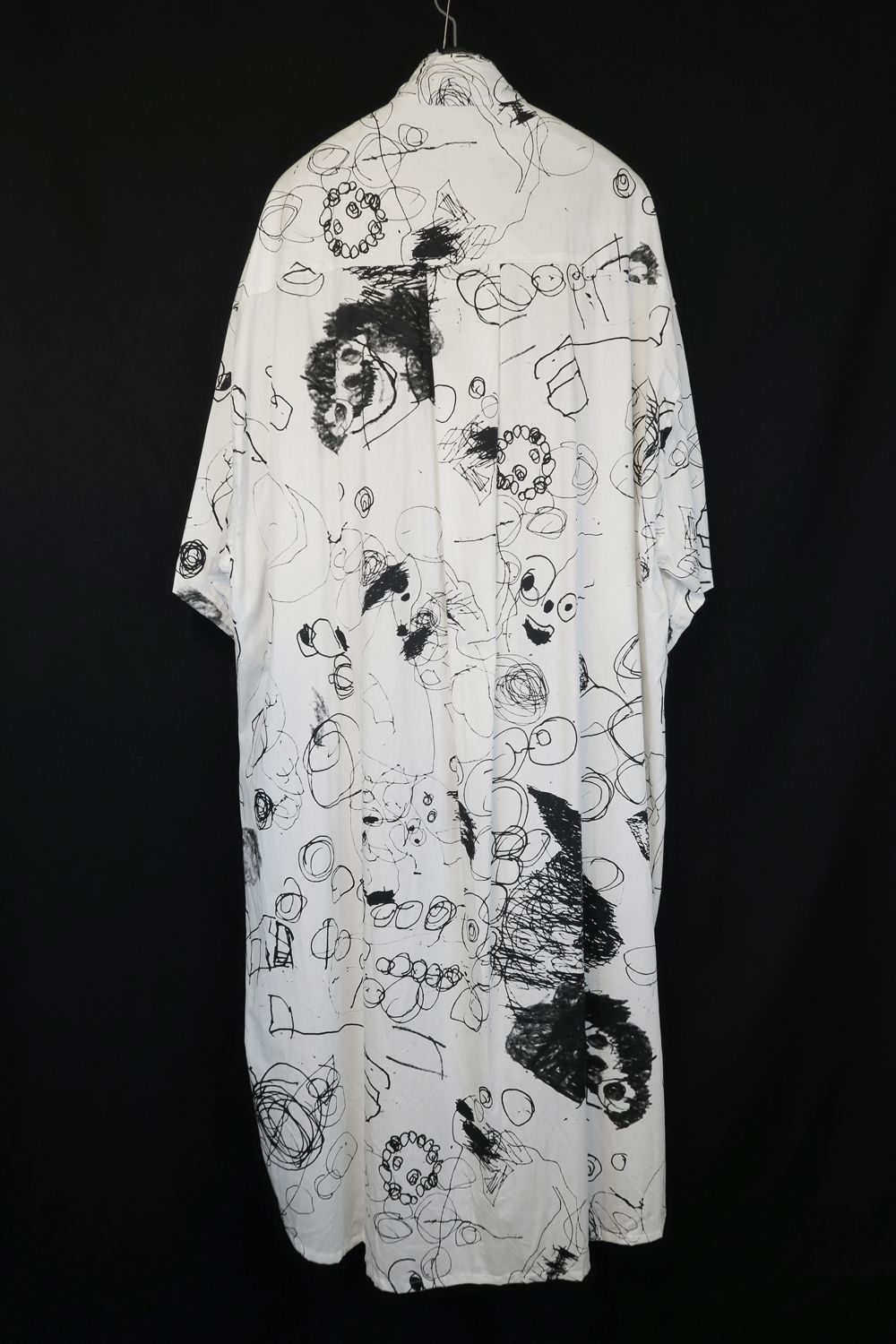 Cotton Twill Ink Jet Short-Sleeved Big Shirt&Dress"White Black" / コットンツイルインクジェット半袖ビッグシャツ / ワンピース"ホワイト ブラック"