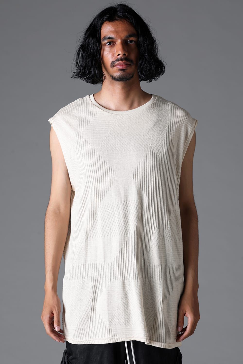 《2026SS先行予約》Deformed Stripe Pattern Tank Top "Black / Cream" /ディフォルメドストライプパターンタンクトップ"ブラック/クリーム"