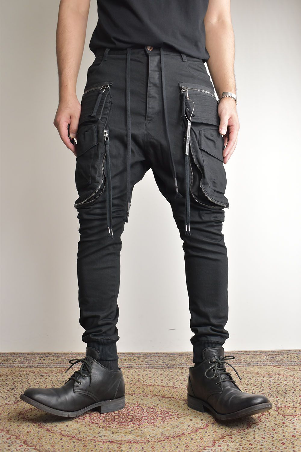 Stretch Denim Multi Pocket Cargo Jog Pants"Black" / ストレッチデニムマルチポケットカーゴジョグパンツ"ブラック"